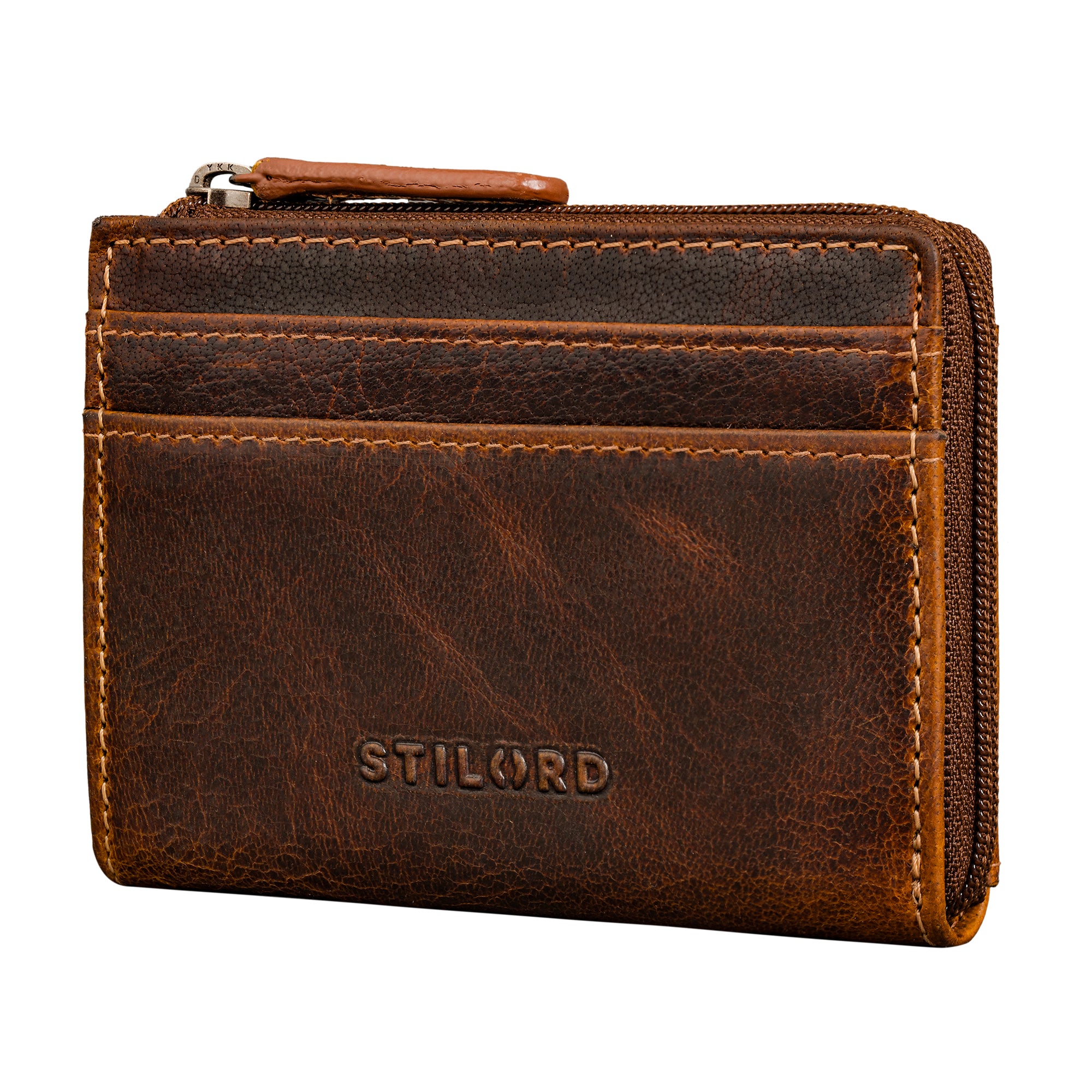 Kredit-Kartenetui mit Münzfach 7 Karten Echtleder RFID Schutz Luino Braun