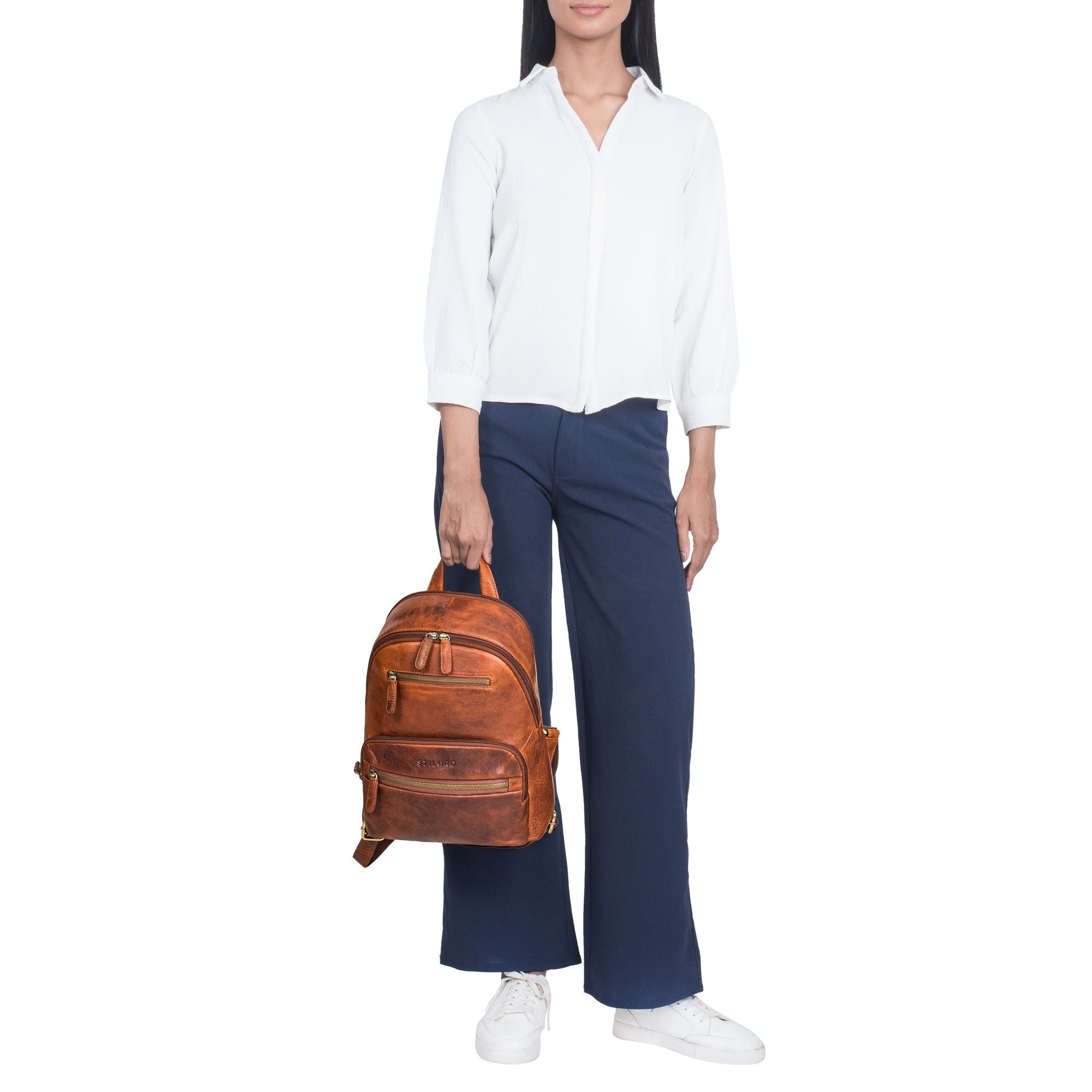 lederrucksack damen klein cognac