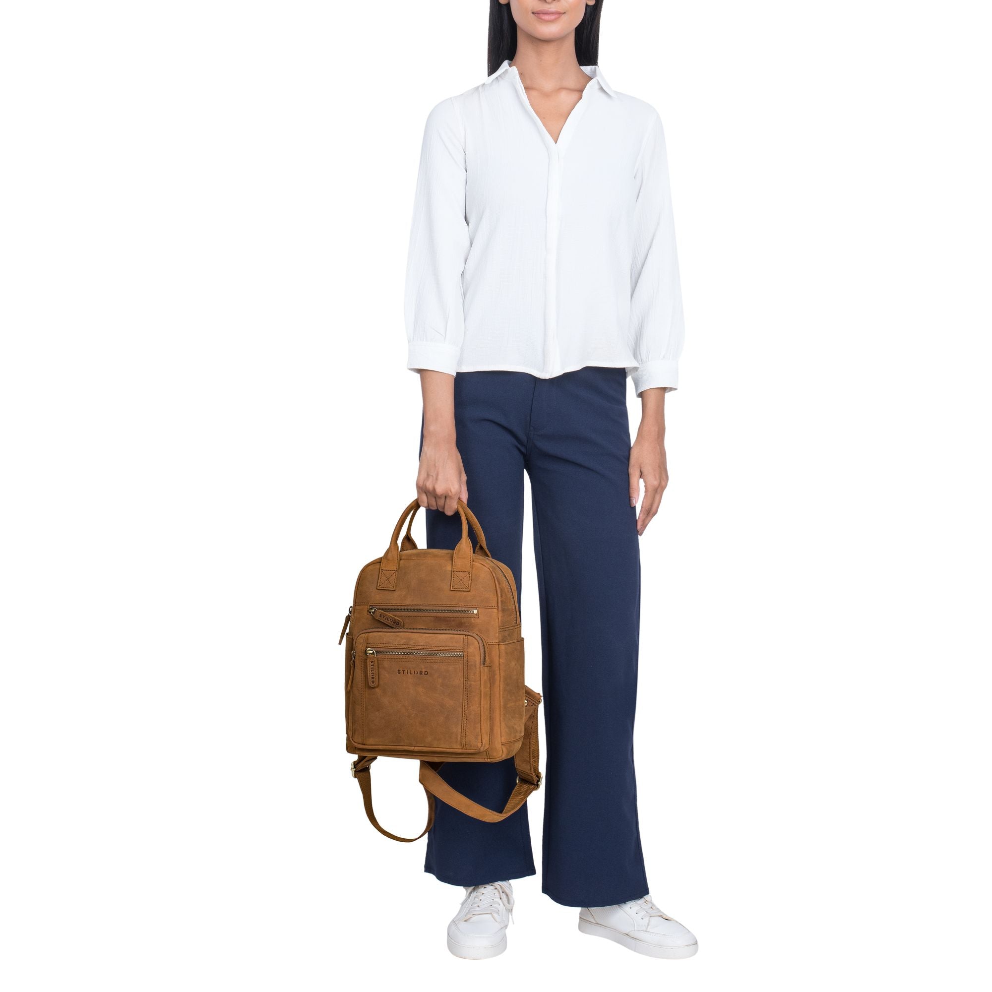 Daypack Damen Leder Echtleder Mittel-Groß Braun