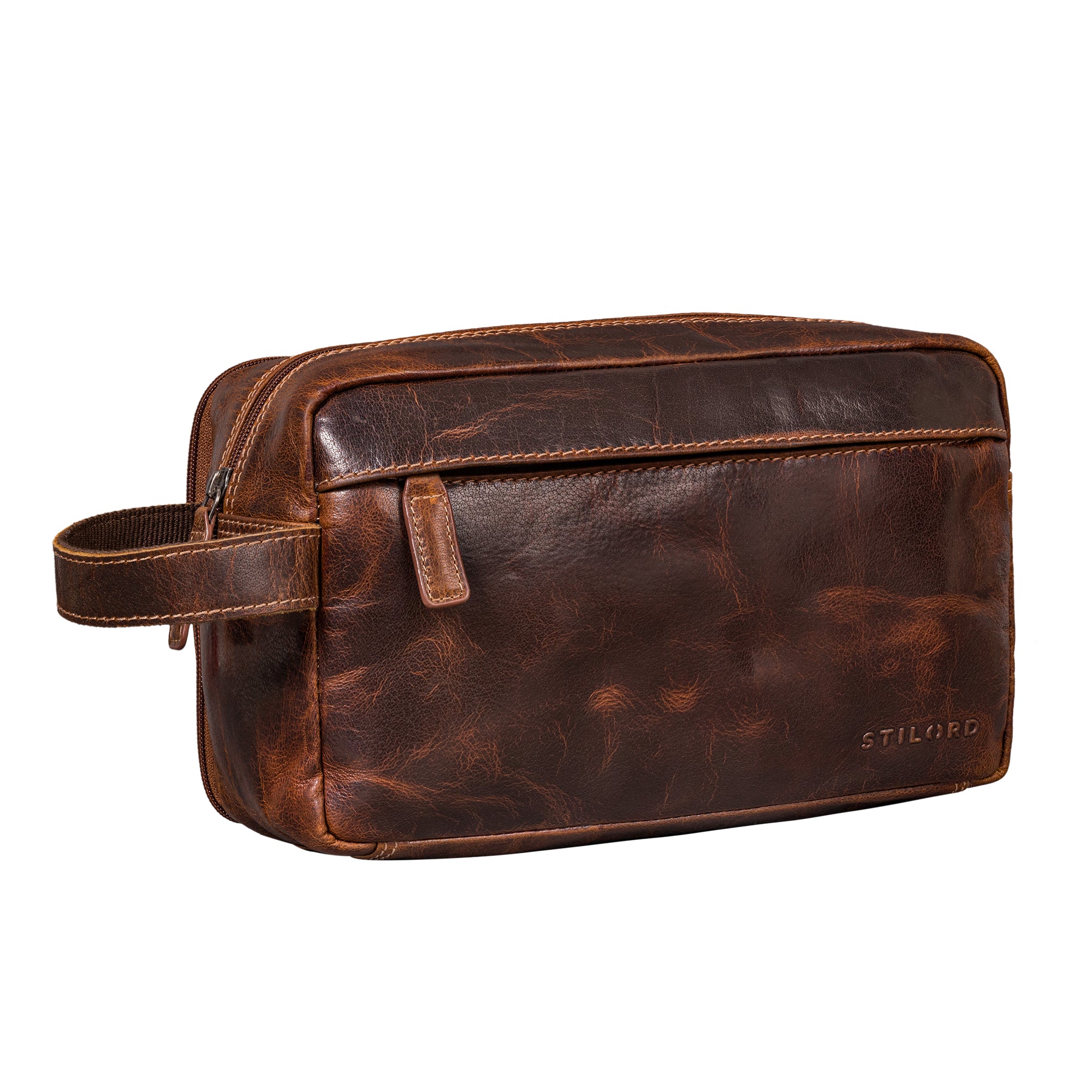 Großer Kulturbeutel Herren Leder Kulturtasche Damen Luino Braun