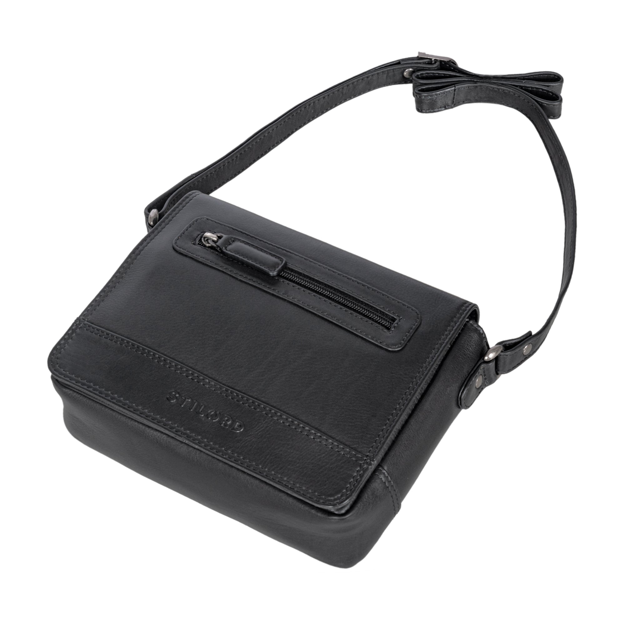 Leder Schultertasche Damen schwarz