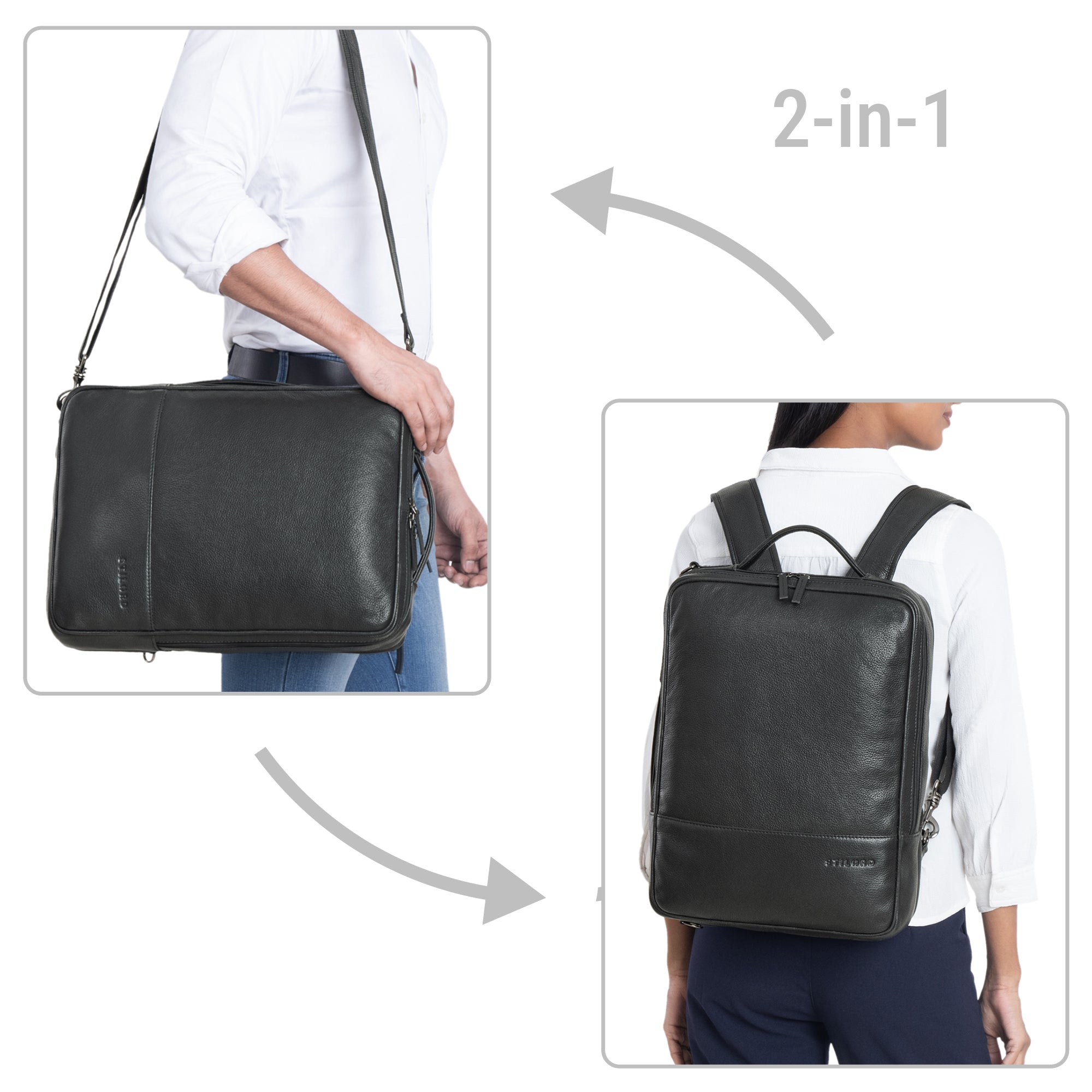 2 in 1 Aktentasche Rucksack schwarz