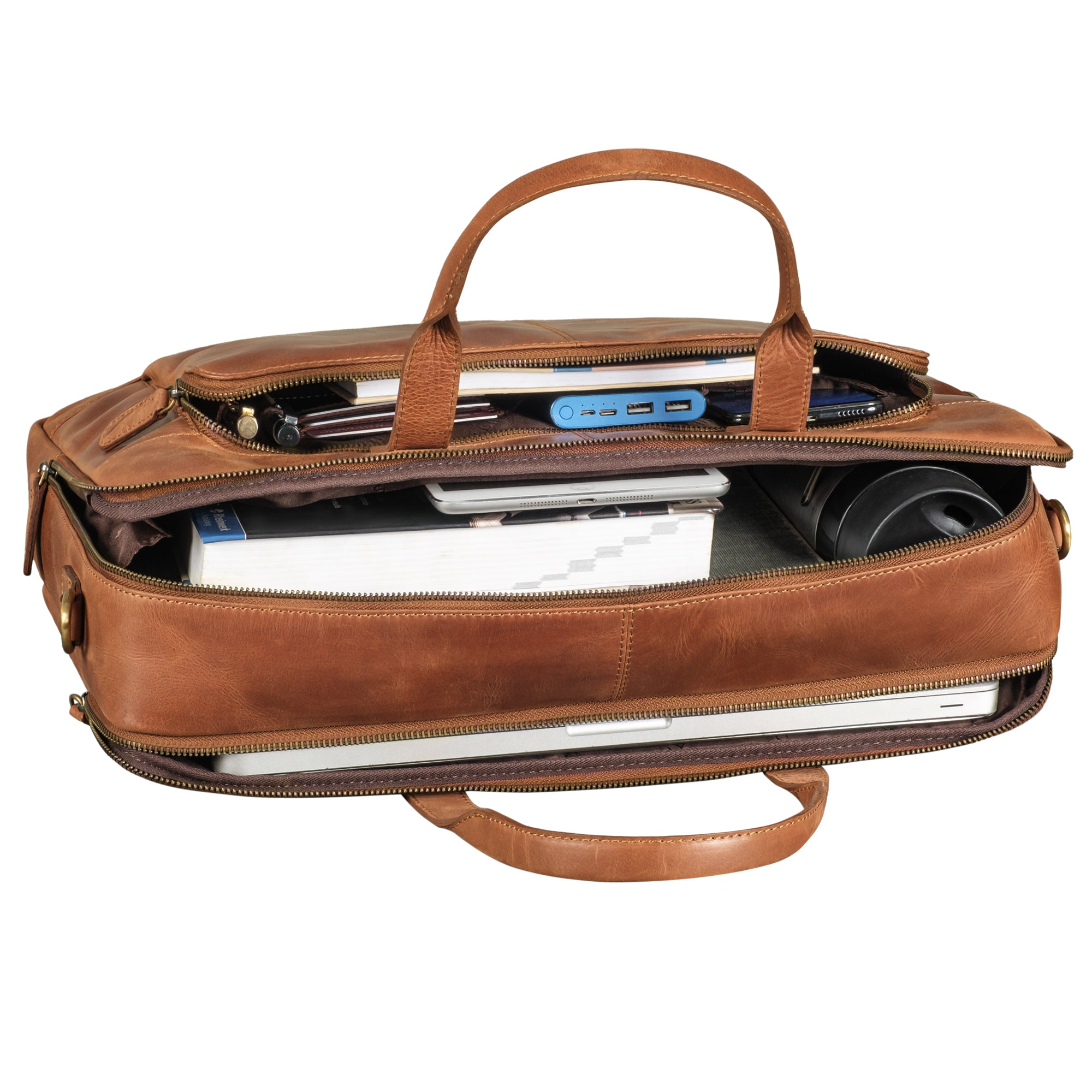 Laptoptasche Leder braun geeignet für breite DIN A4 Ordner