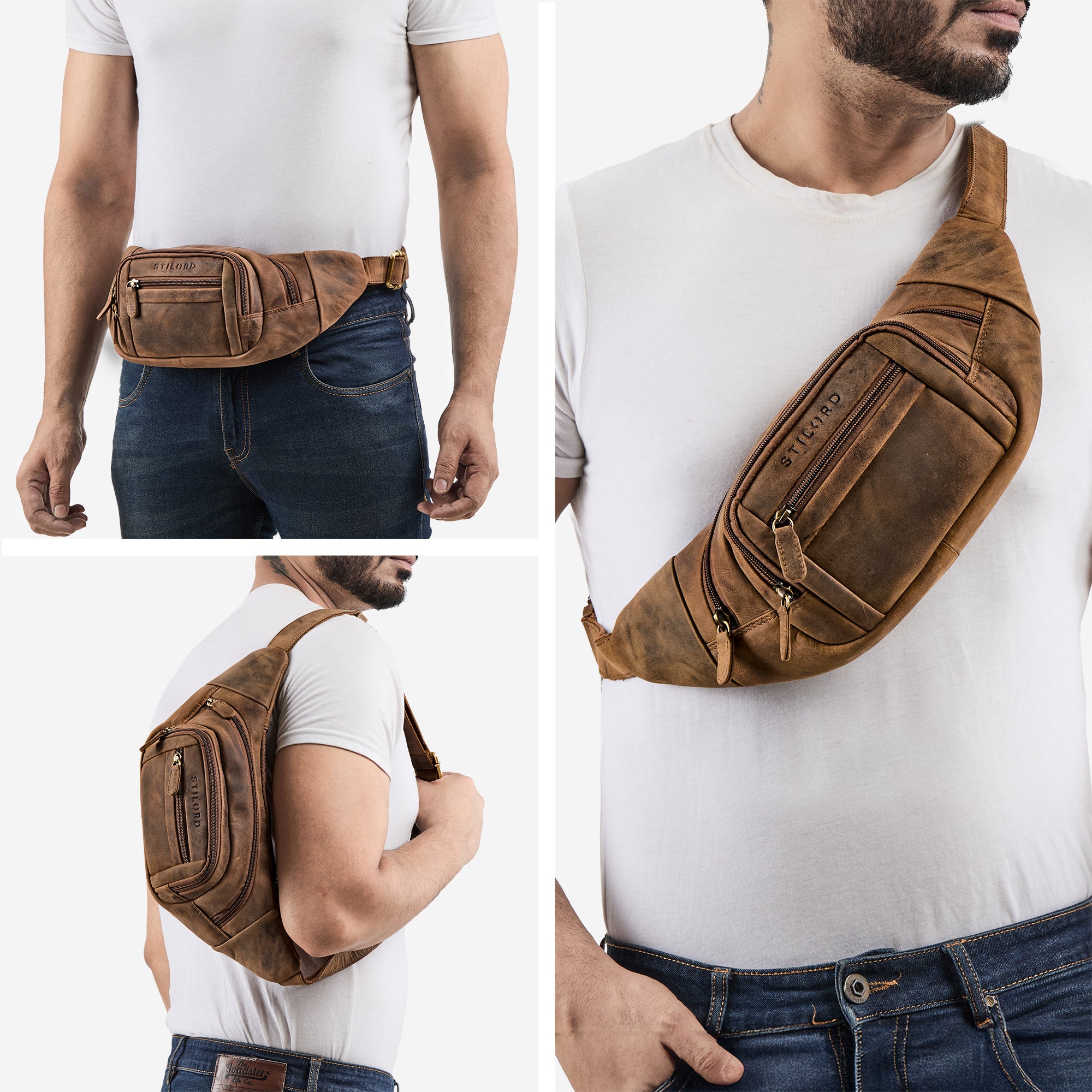 Herren Bauchtasche Leder mit vielen Fächern Wildleder