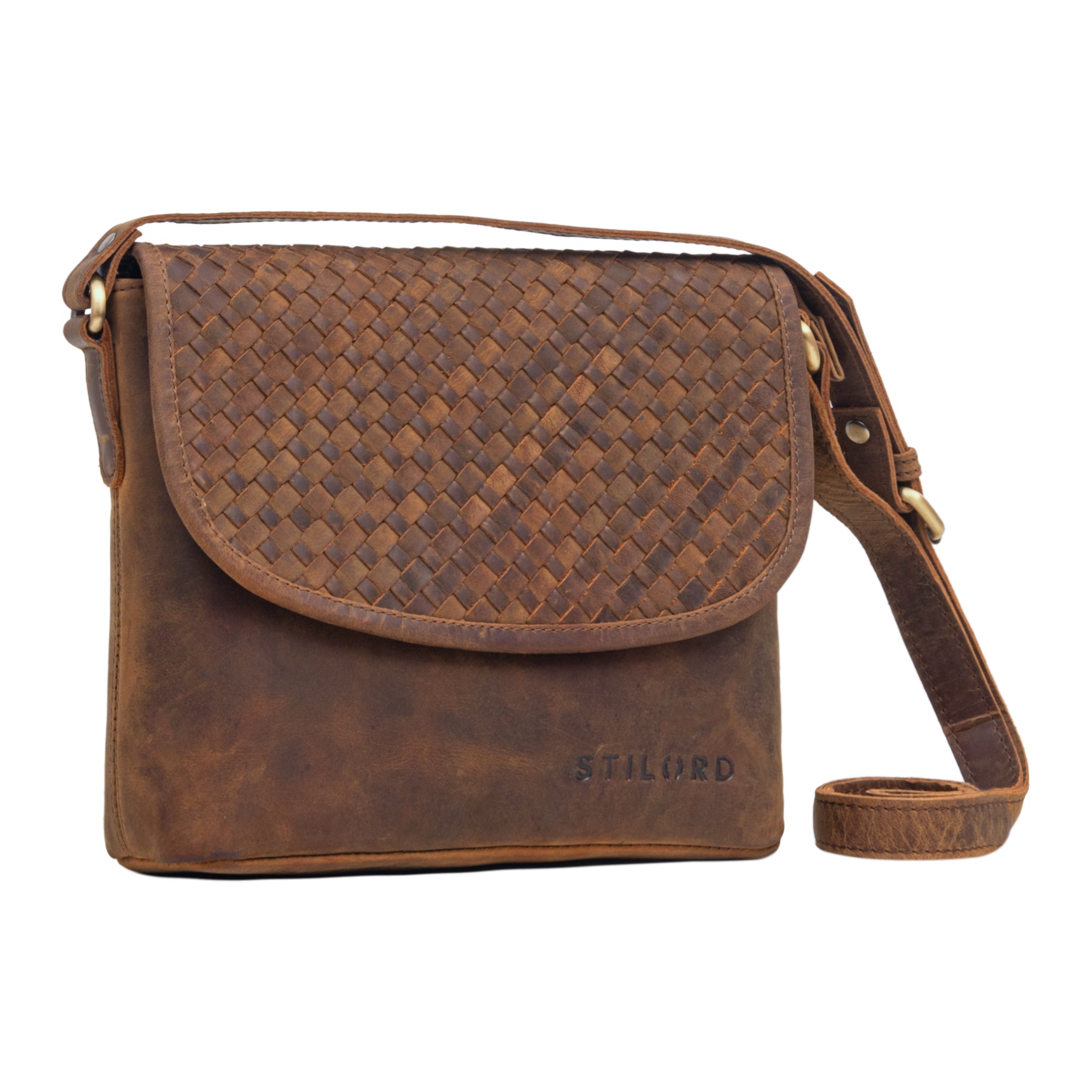 Frauen Leder Tasche geflochten braun