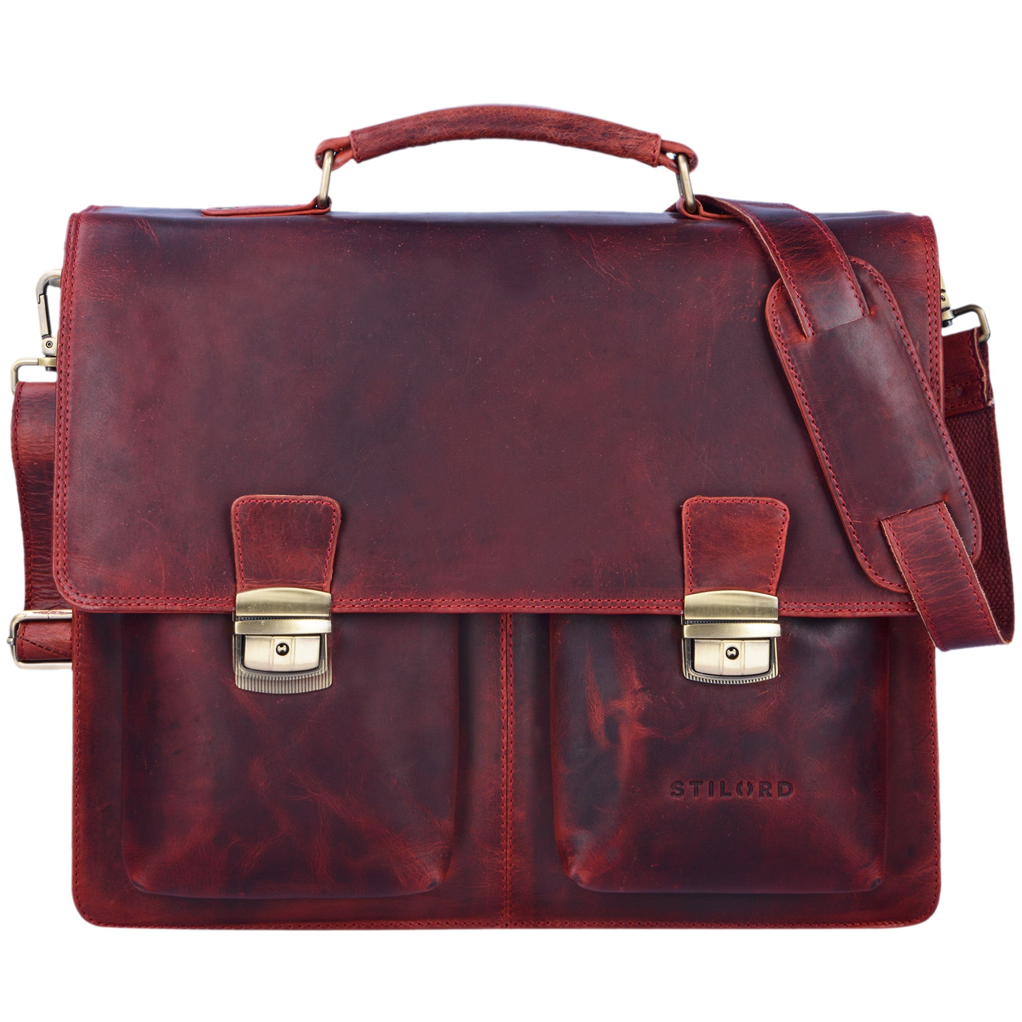Retro Businesstasche Leder rot - braun
