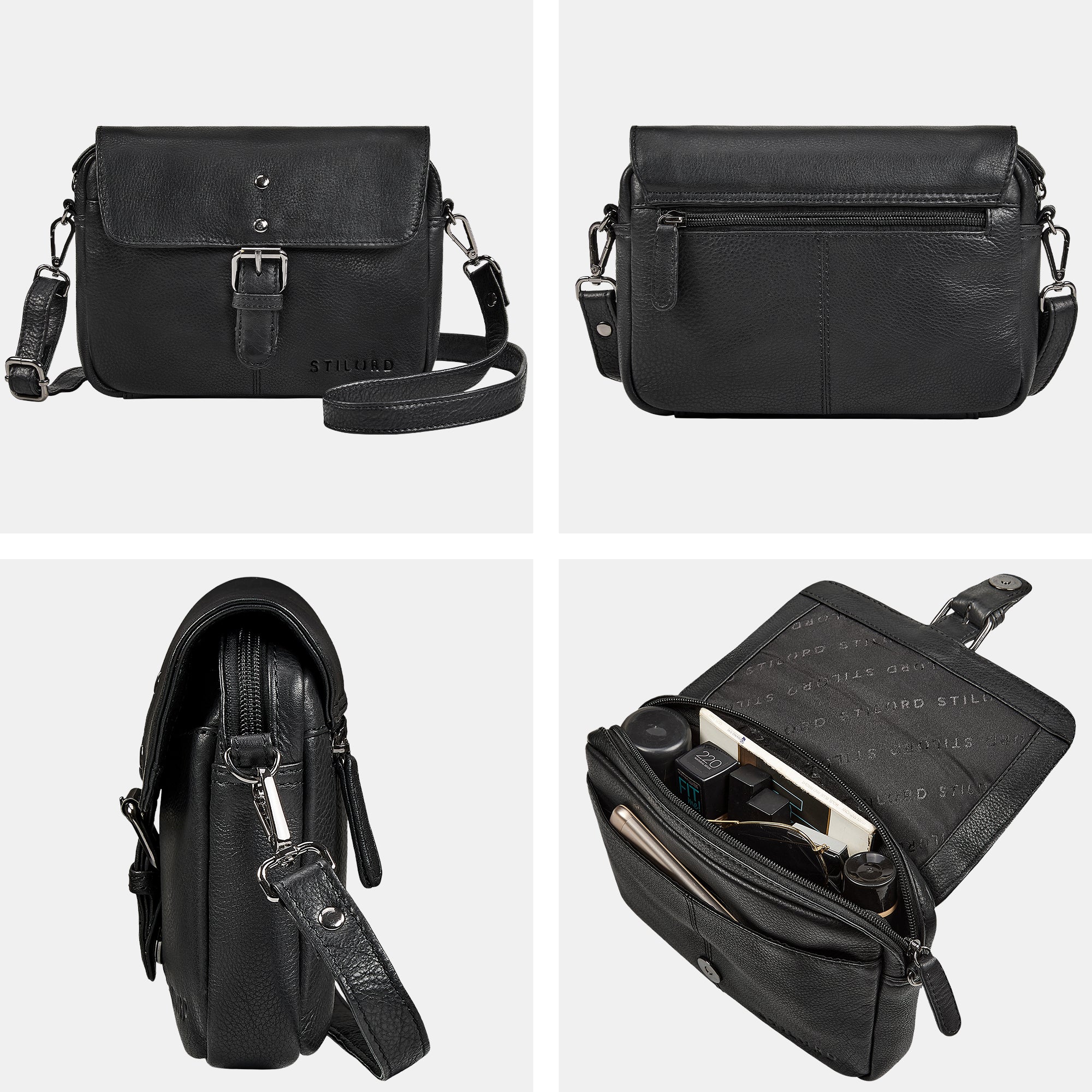 Leder Damen Umhängetasche klein schwarz