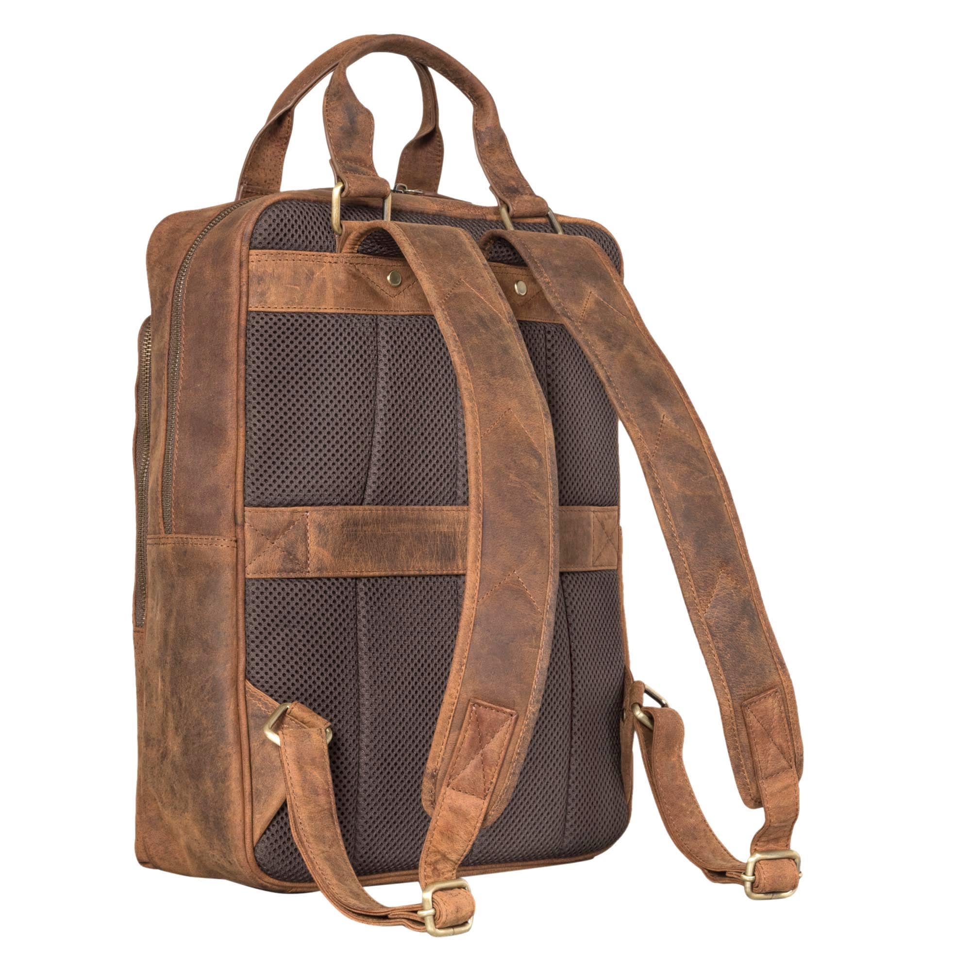 Schmaler Lederrucksack Braun mit verstellbaren Schultergurten