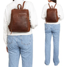 brauner Damen Rucksack Leder kompakt