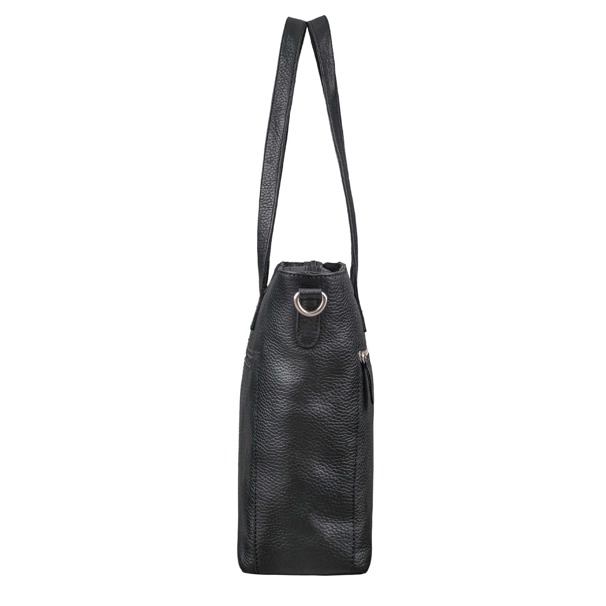 Leder Handtasche schwarz aus der seitlichen Perspektive