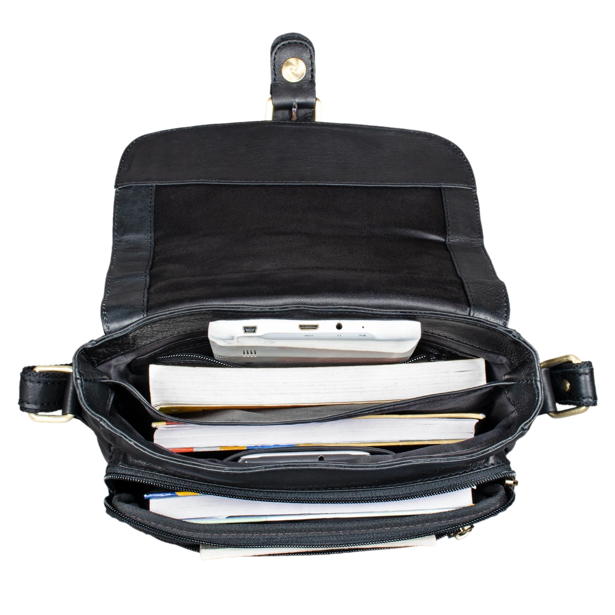 Leder Schultertasche Vintage schwarz