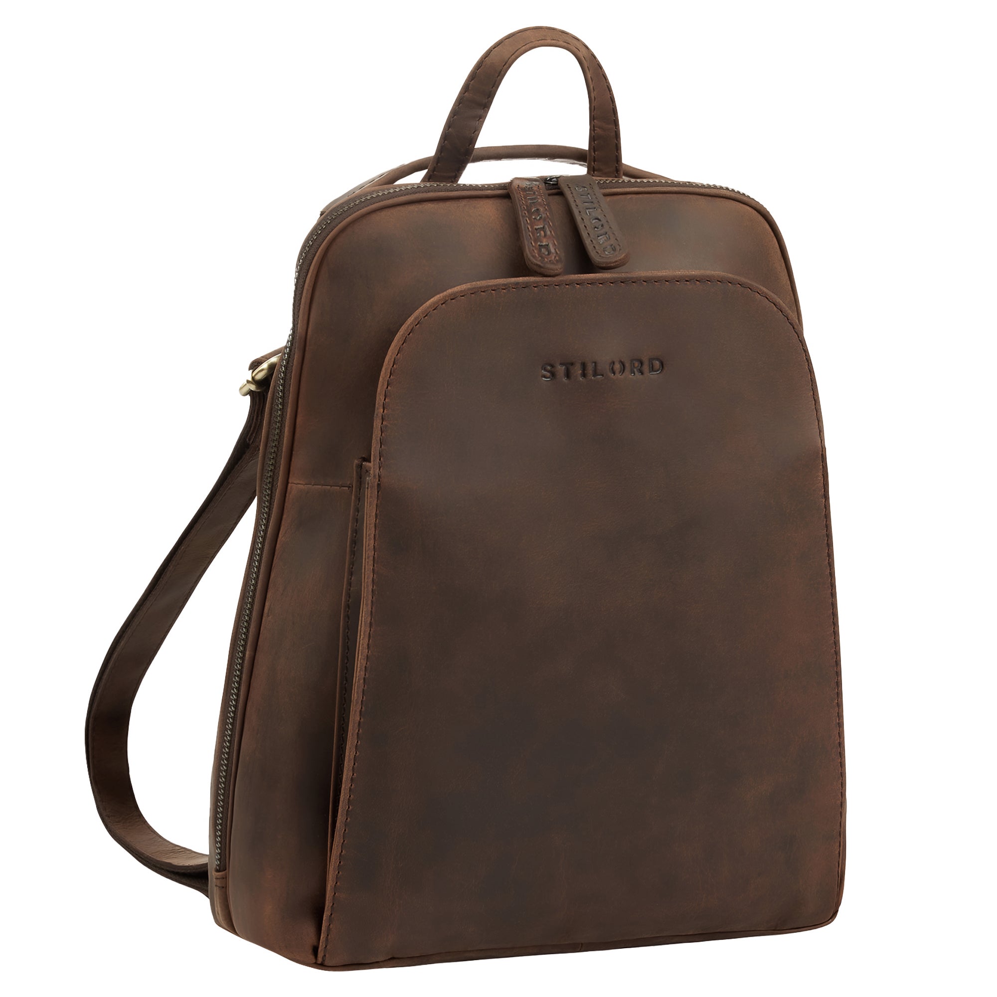 2-in-1 kleine Rucksack-Tasche Echtleder mit vielen Fächern für 10,9 Zoll Tablet Zamora Braun 