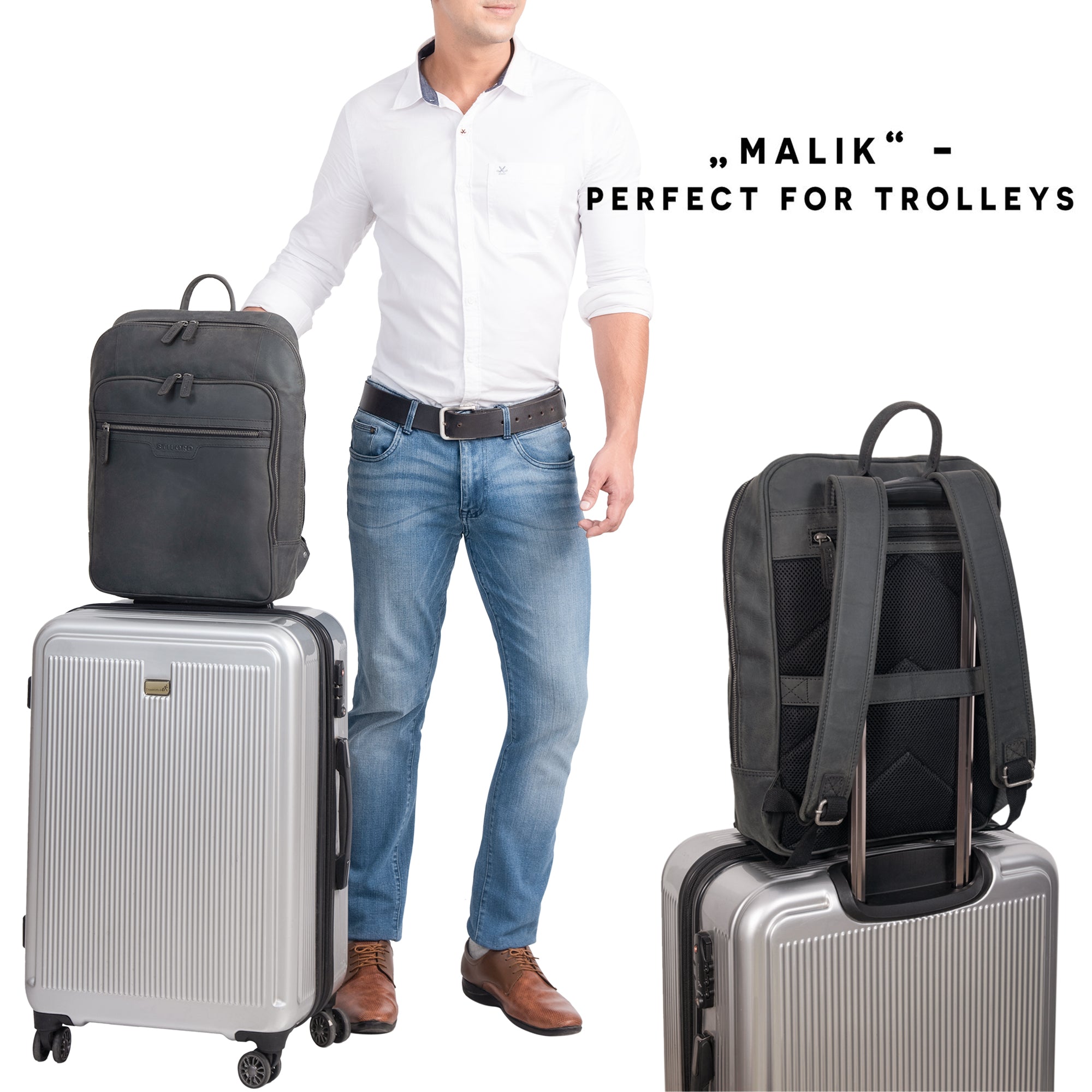Grauer Echtleder Rucksack herren leder