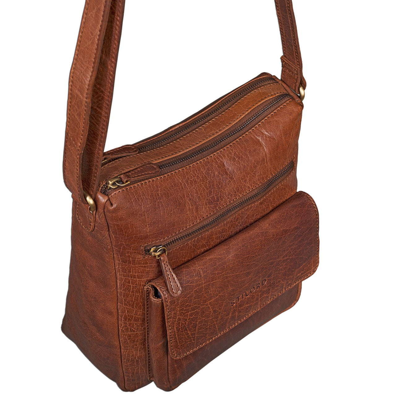 Schultertasche Damen Vintage Echtleder braun