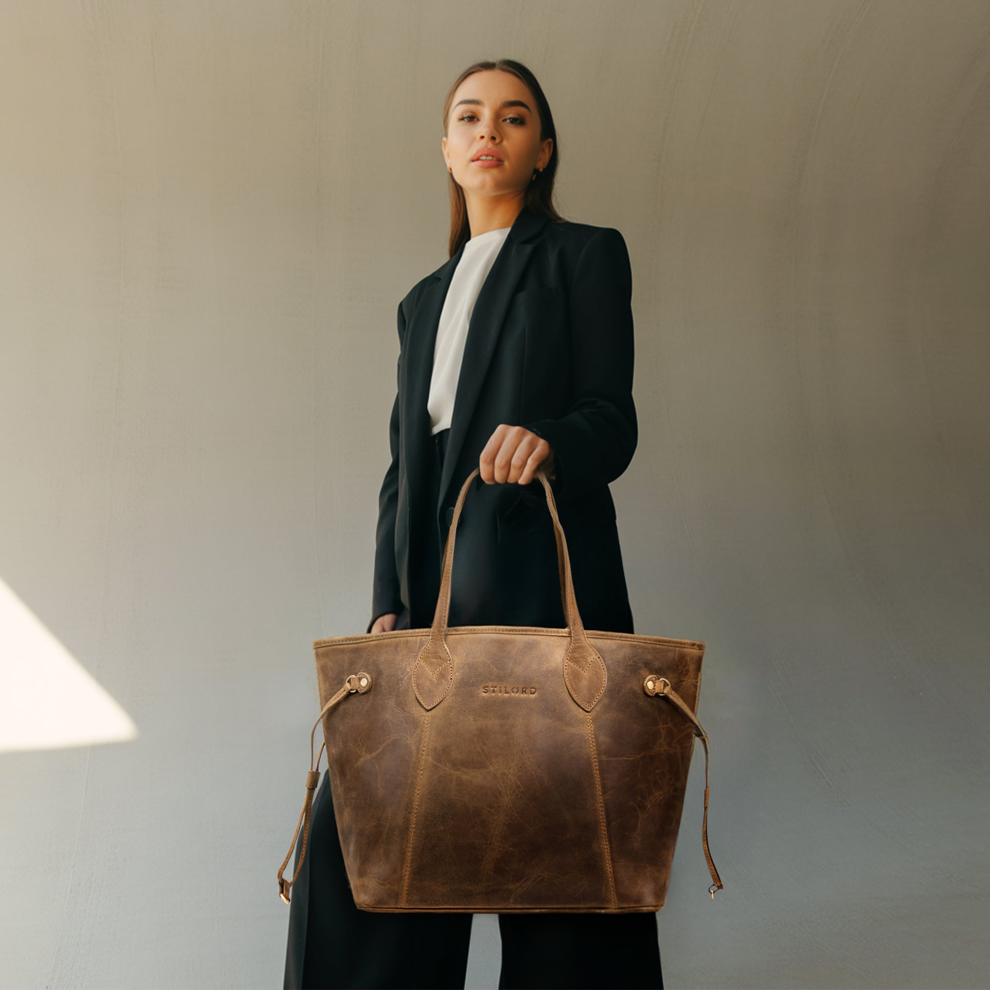 Großer Echtleder Shopper Damen braun