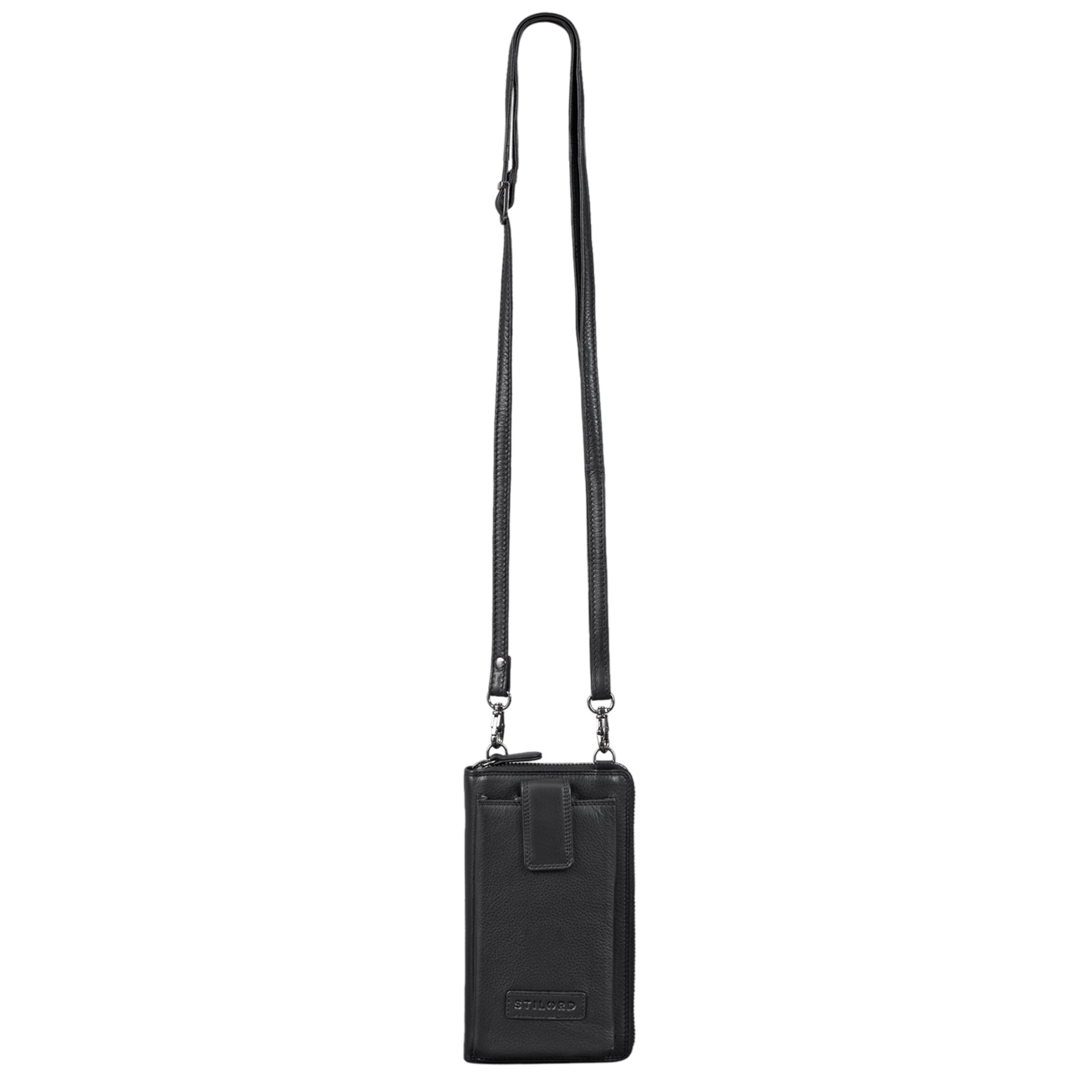 Leder Umhängetasche Handy schwarz