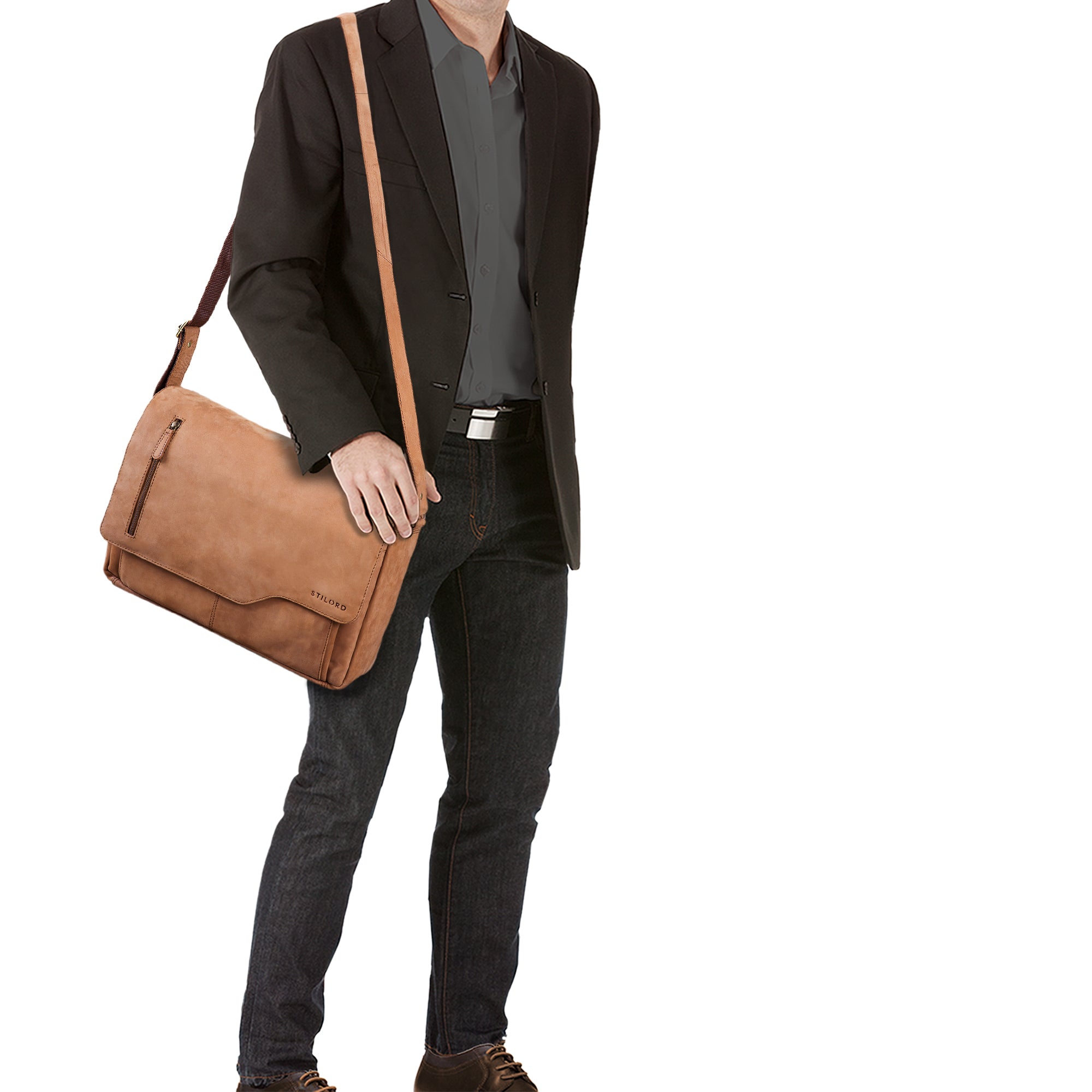 Herren Schultertasche Leder XL