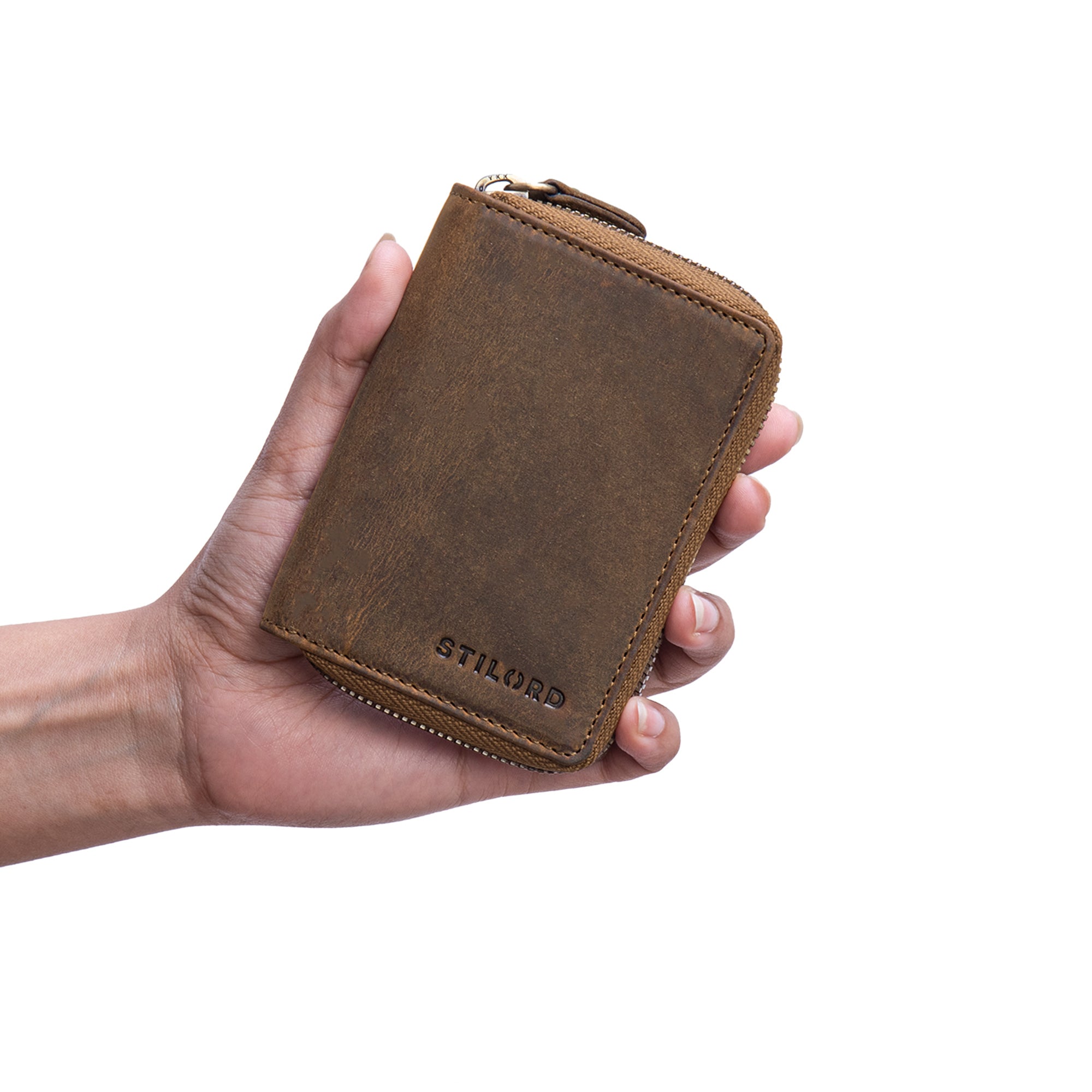 Schlüsseletui mit Kartenfach Leder braun