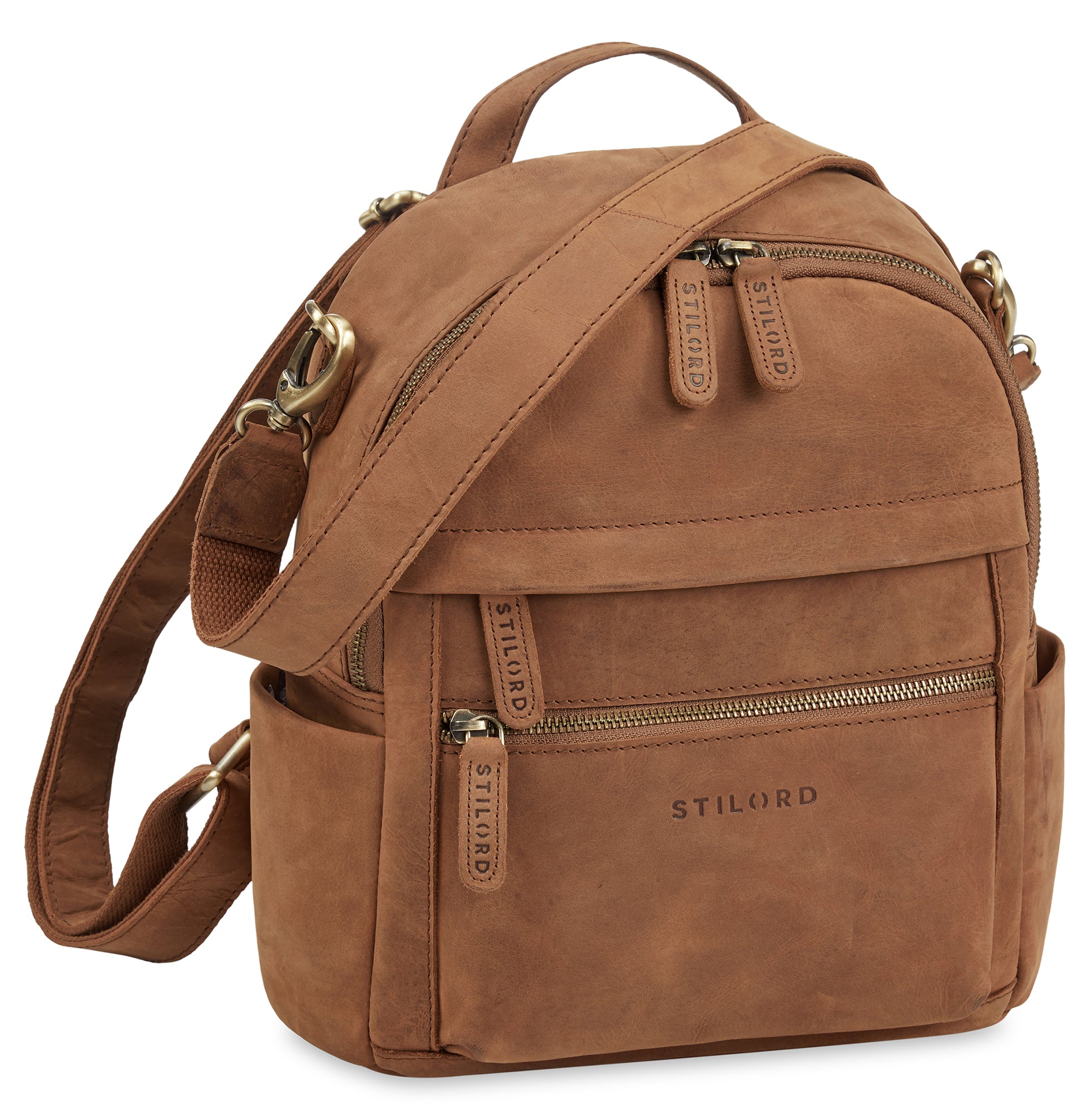 Kleine 2-in-1 Leder Rucksack-Tasche Hellbraun für Damen 