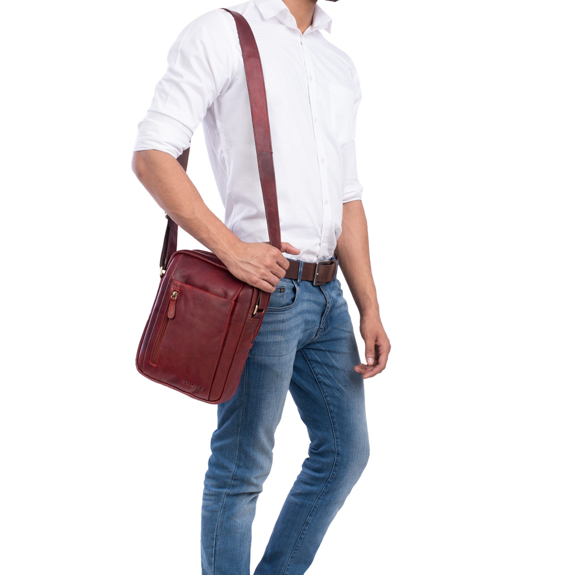 Rote Ledertasche Herren klein