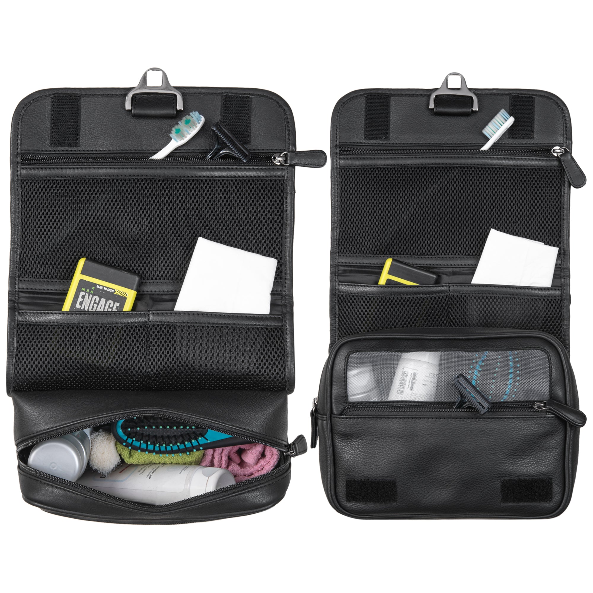 schwarze Leder Badtasche