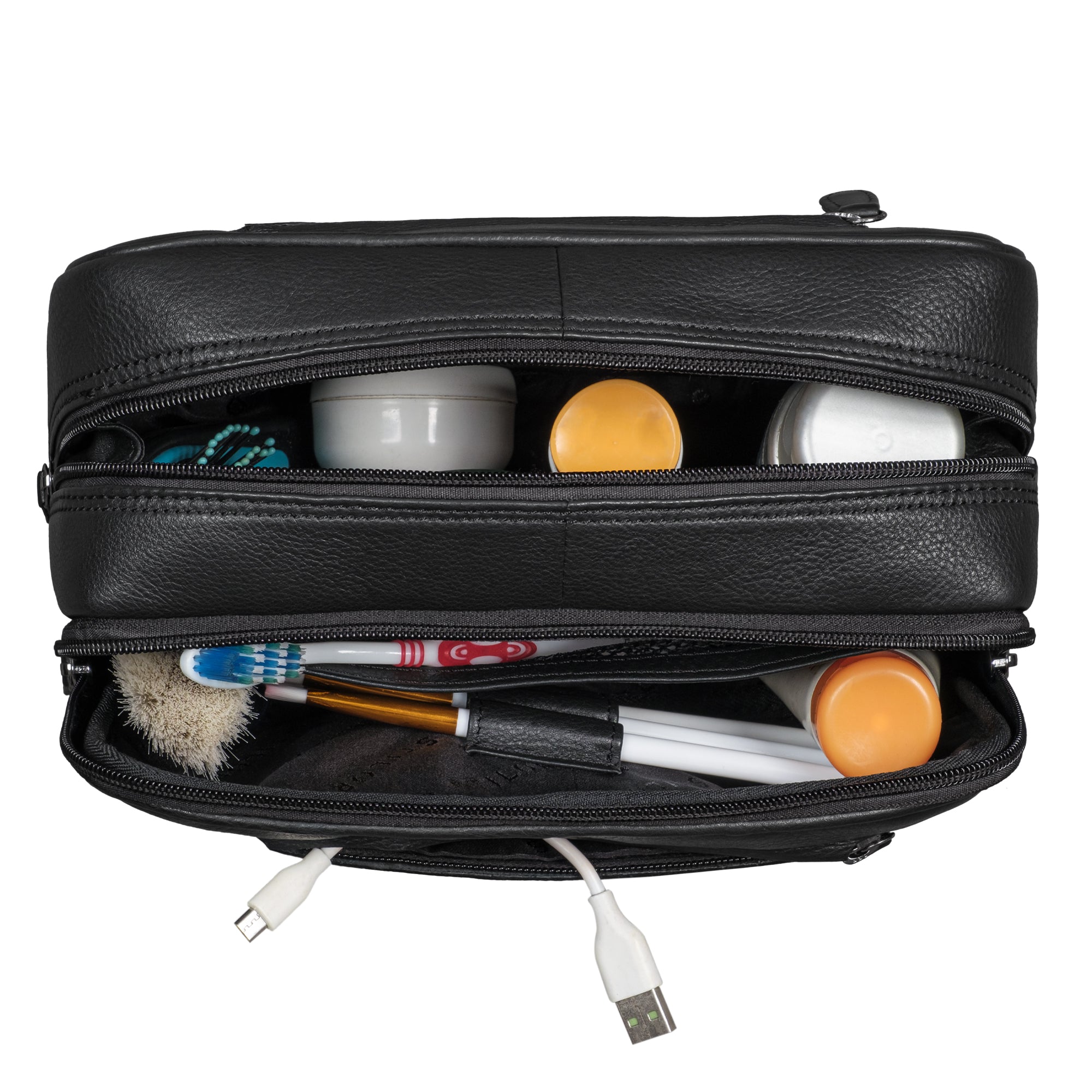 Kosmetiktasche Damen Leder schwarz