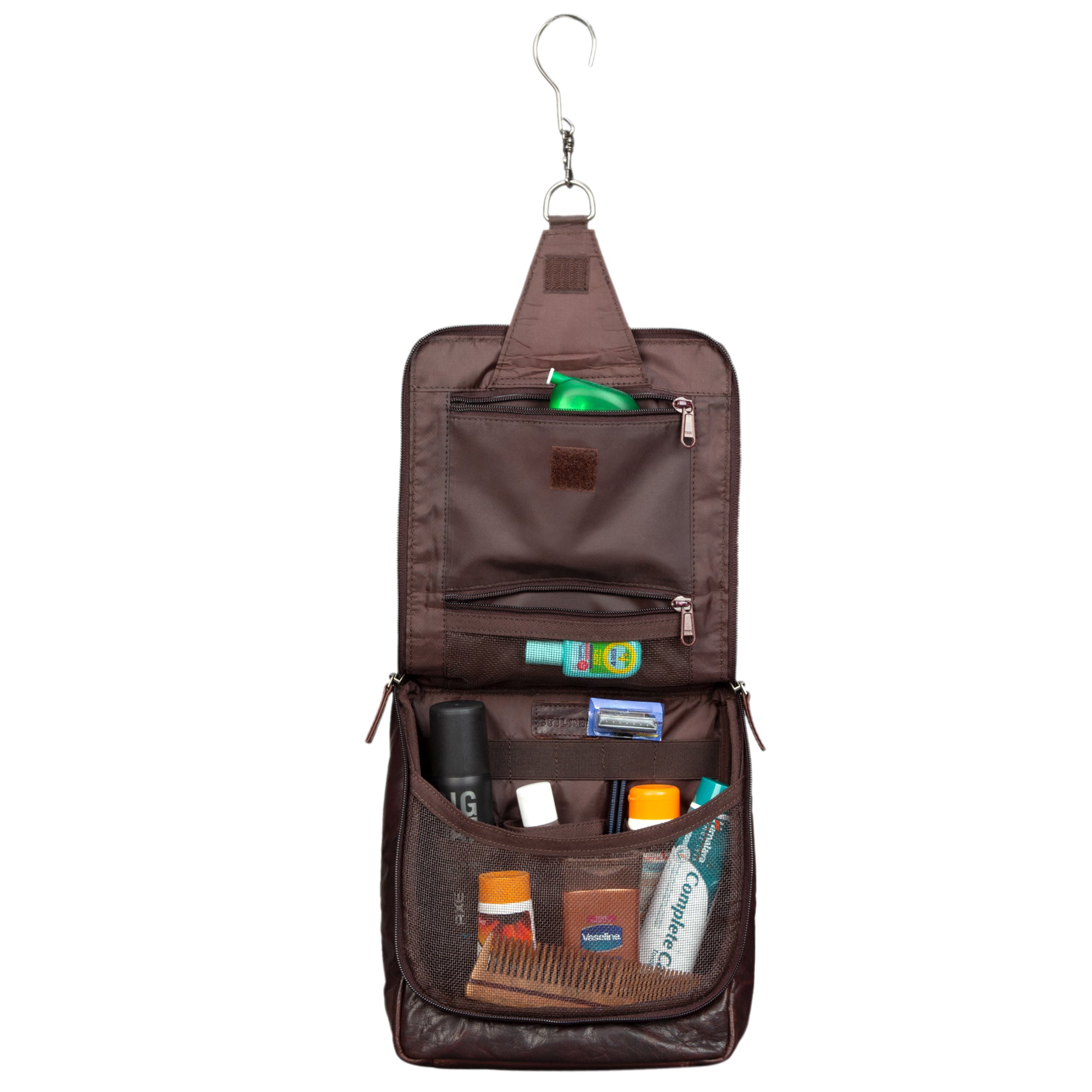Waschtasche Leder dunkelbraun