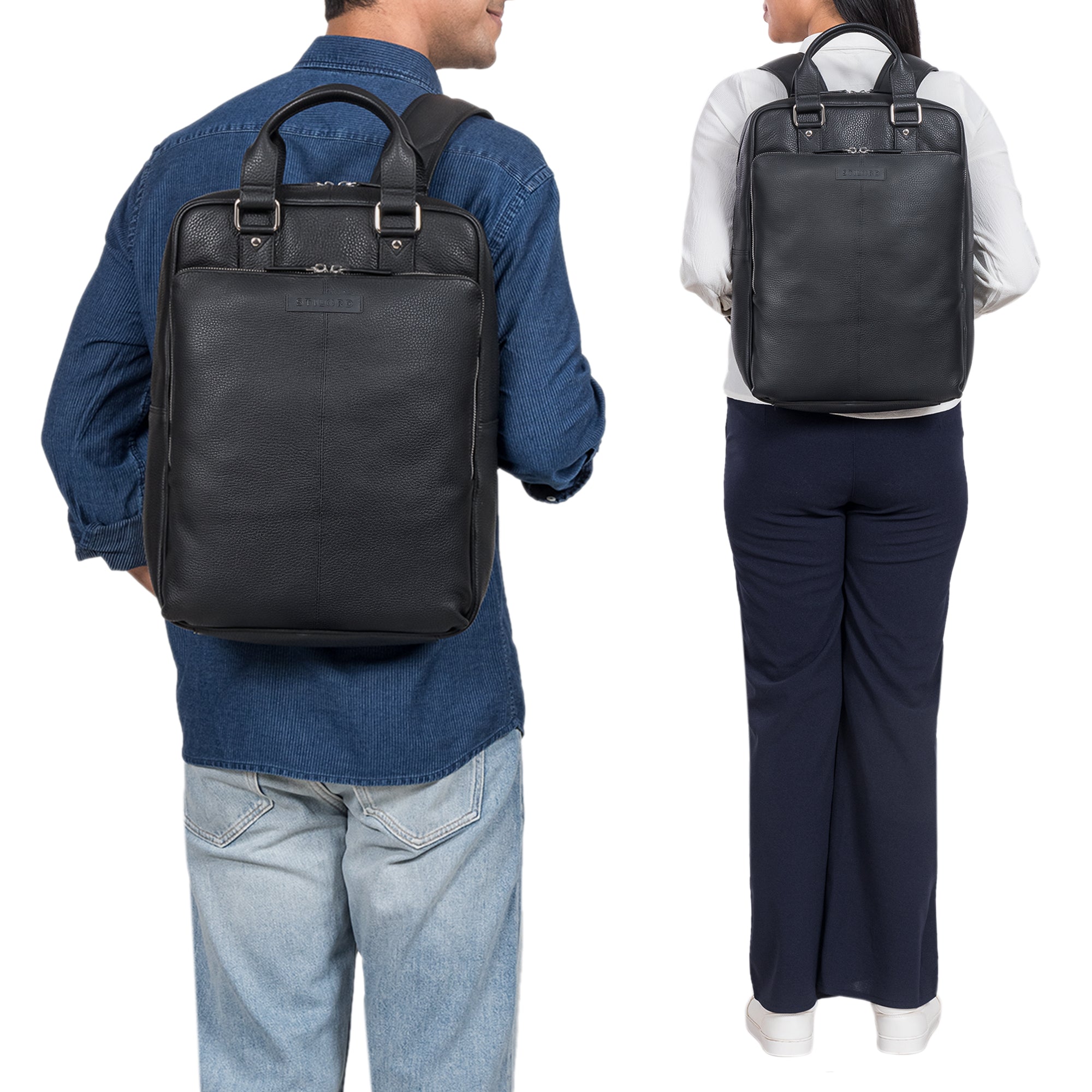 Schmaler Business Rucksack Leder Schwarz ideal für Herren und Damen