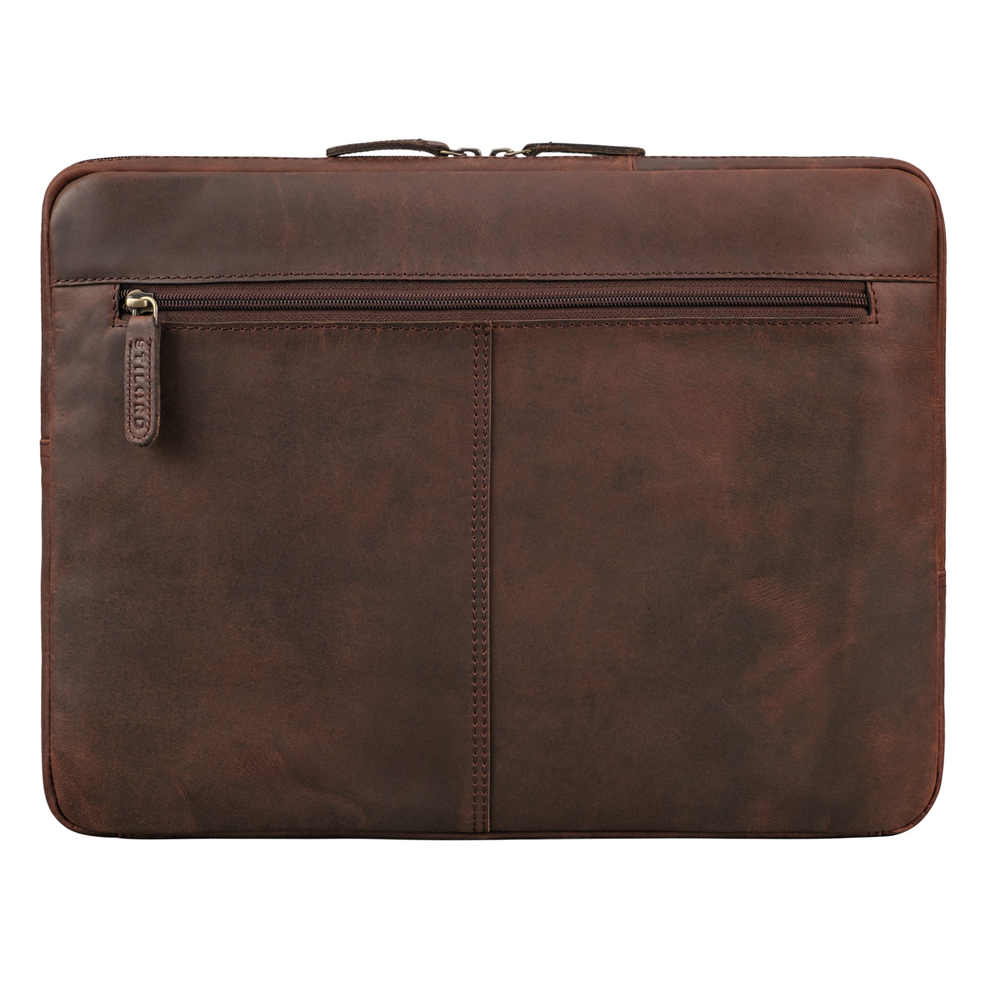 Laptop Sleeve Leder braun mit hinterem Reißverschlussfach