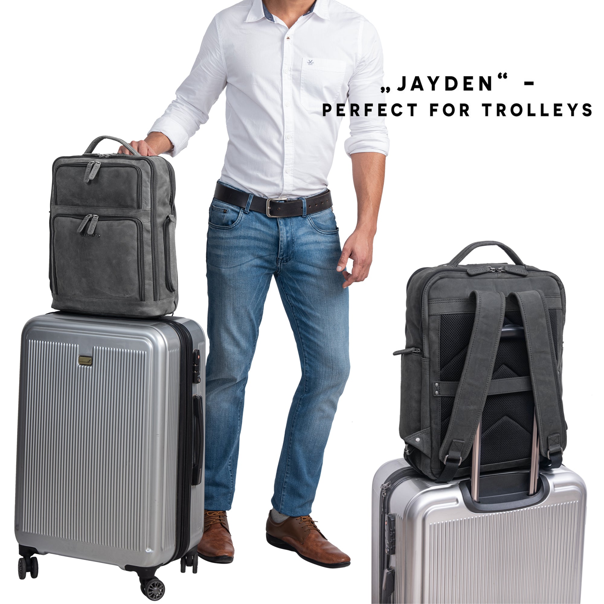 Grauer Echtleder Rucksack Reiserucksack