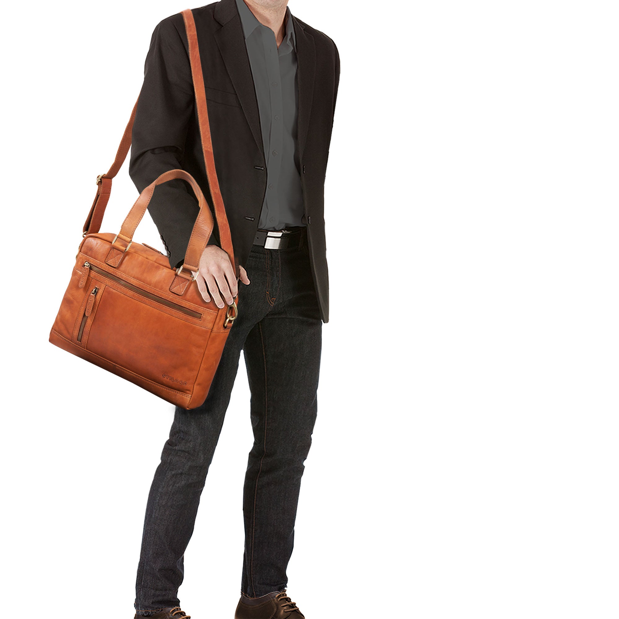 Braune Schultertasche Herren echtes Leder