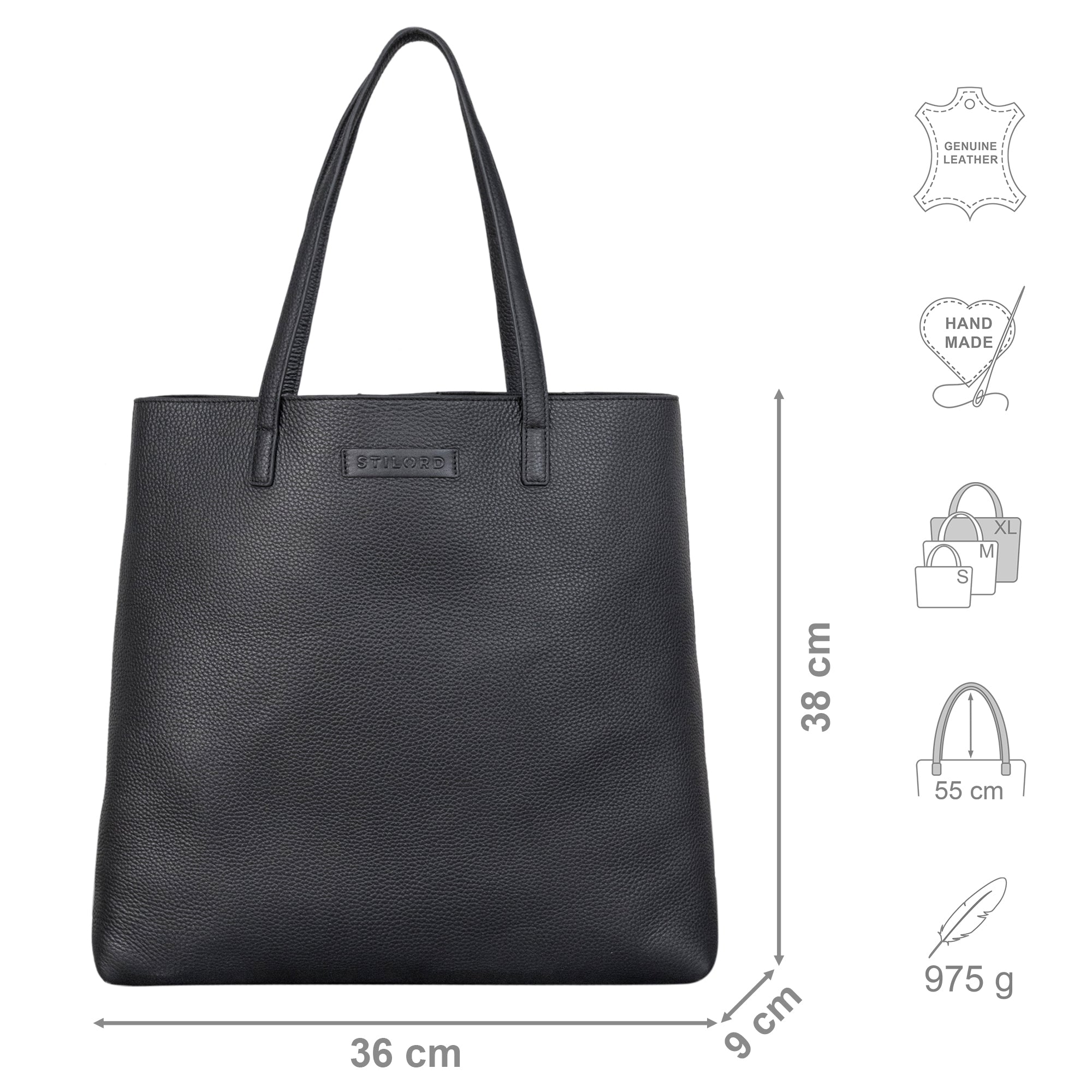 Schwarze Handtasche Damen mittel Echtleder