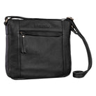Ledertasche Damen Umhängetasche in schwarz mit einem Reißverschlussfach auf der Vorderseite