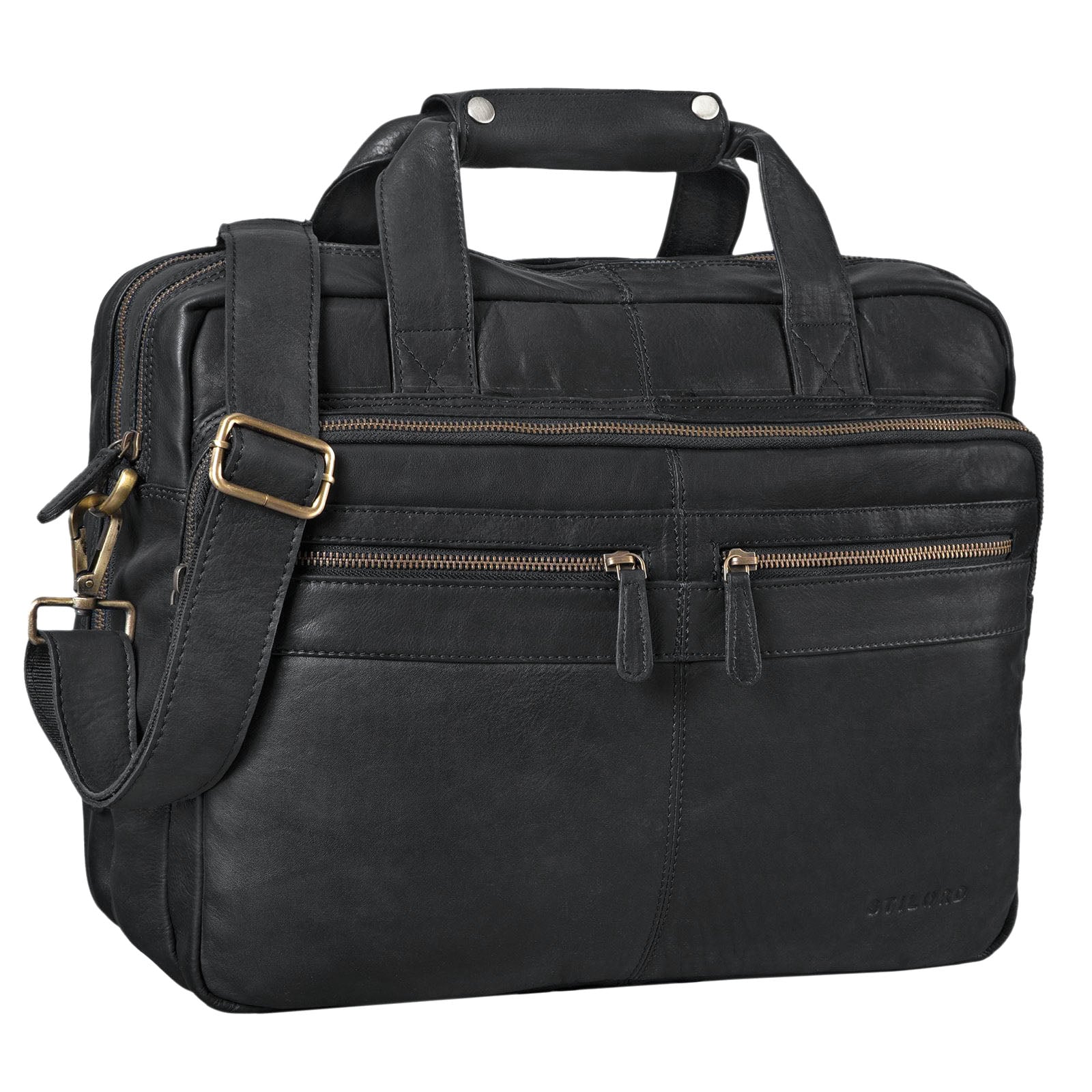 Klassische Lehrertasche Retro Leder schwarz