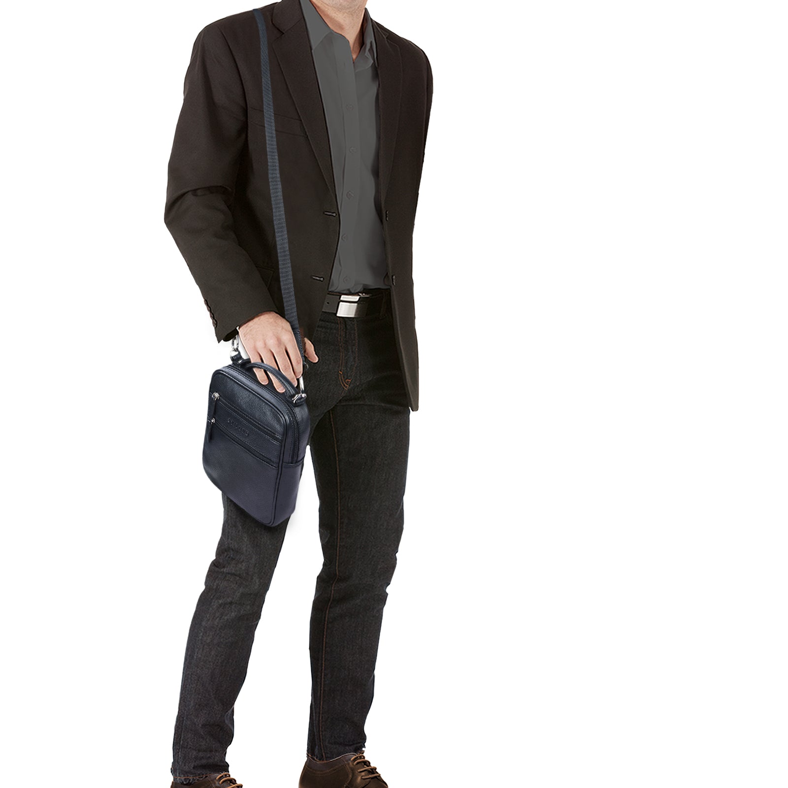 Leder Messenger Tasche Herren schwarz