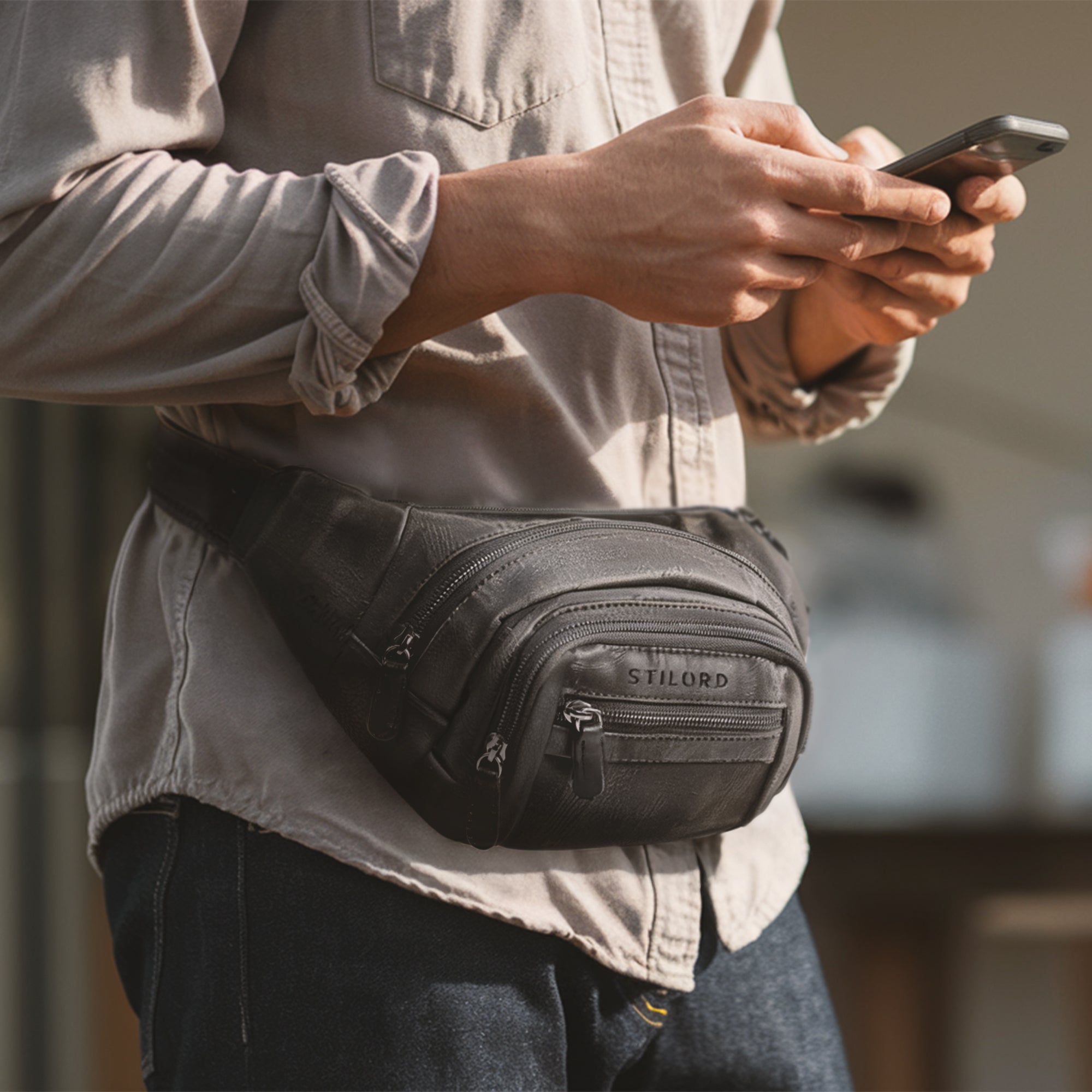 Modische Herren Bauchtaschen schwarz Echtleder