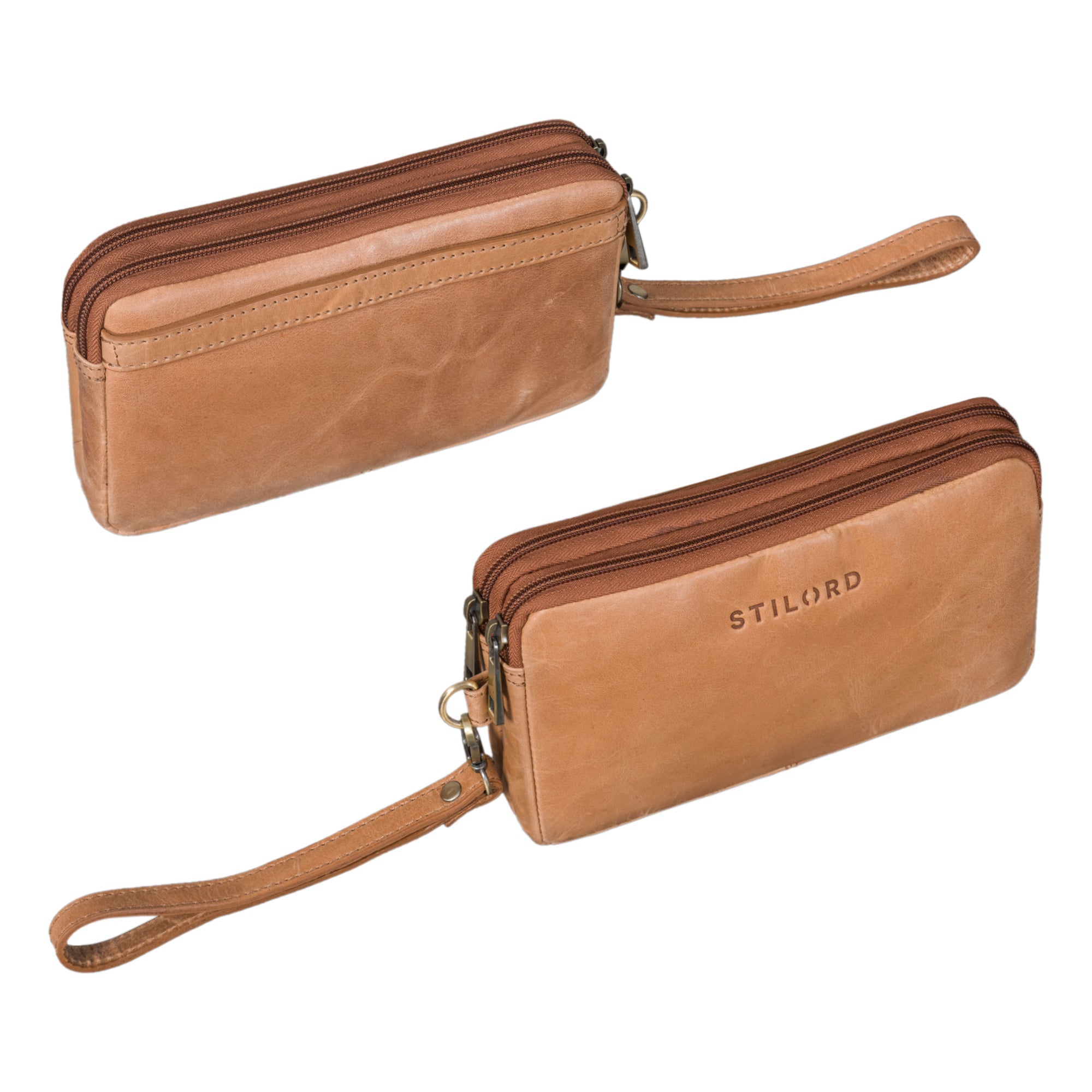 Stilvolle Lederhandgelenktasche kompakt