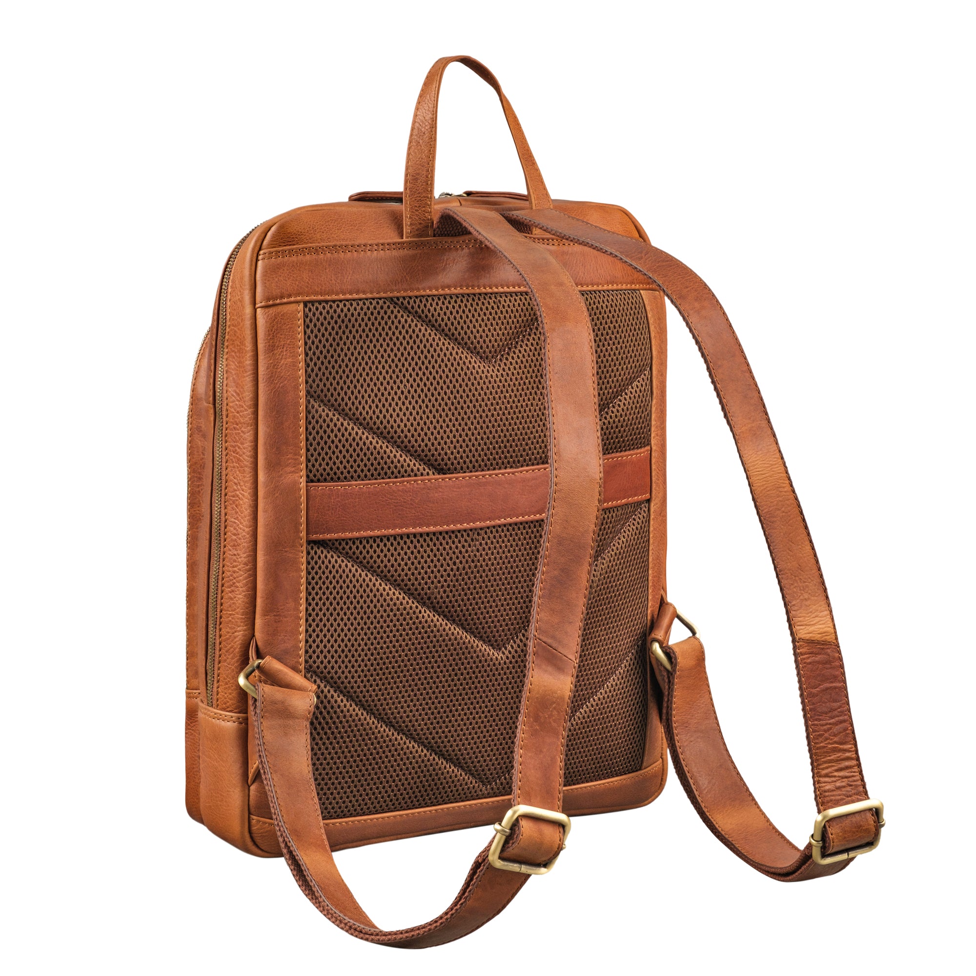 Rucksack Damen cognac mit Trolleyhalterung