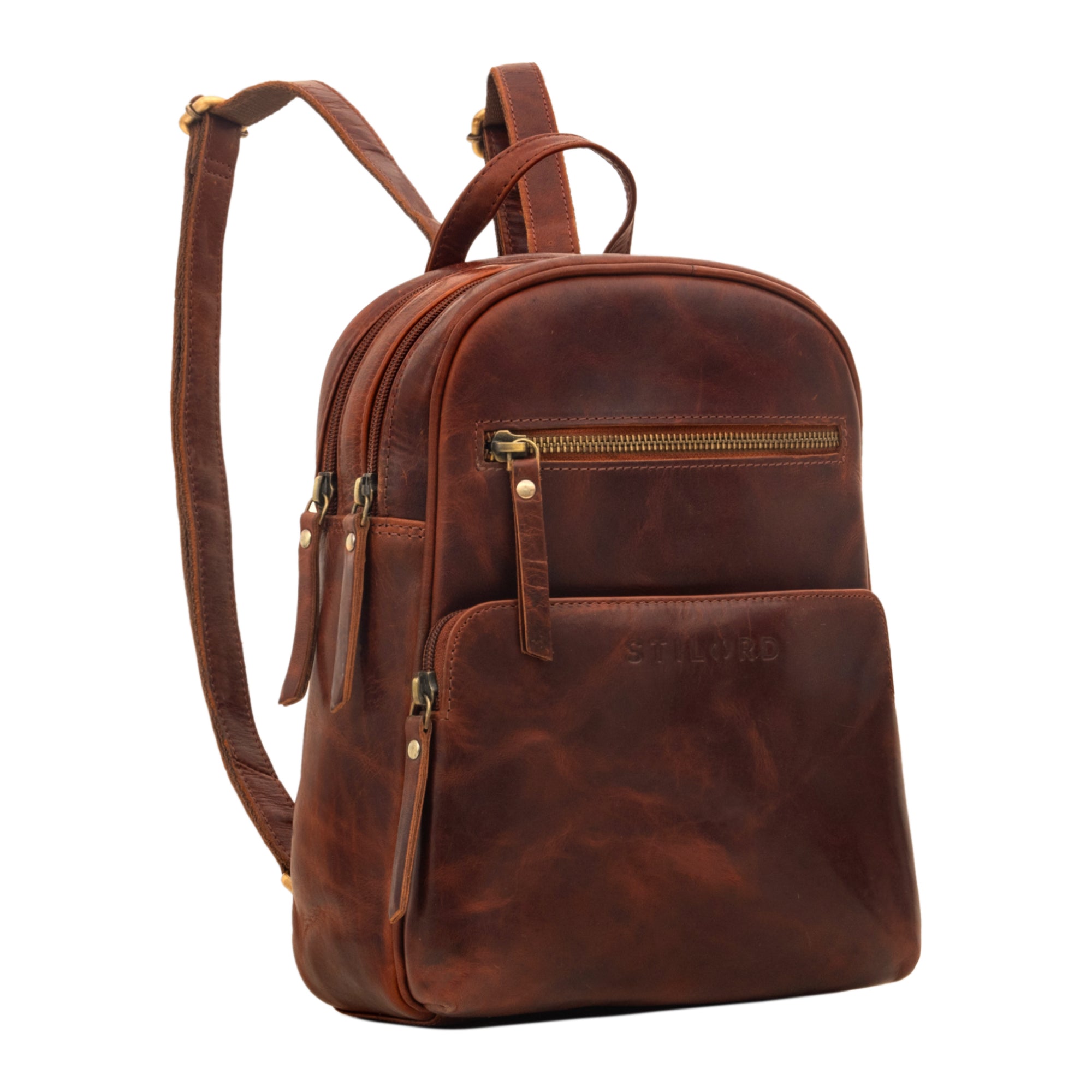 Leder cityrucksack vintage damen braun