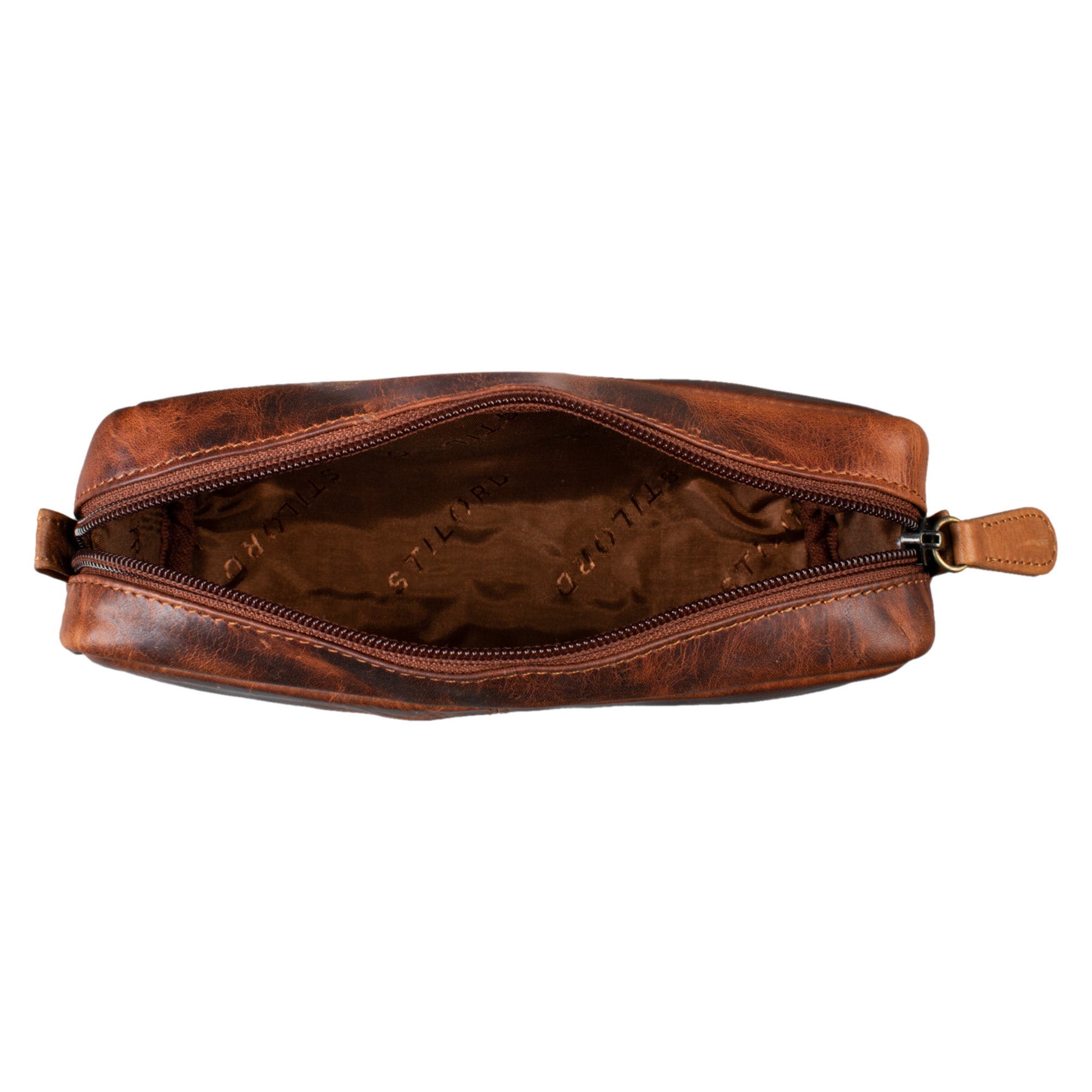 Make Up Tasche Leder cognac
