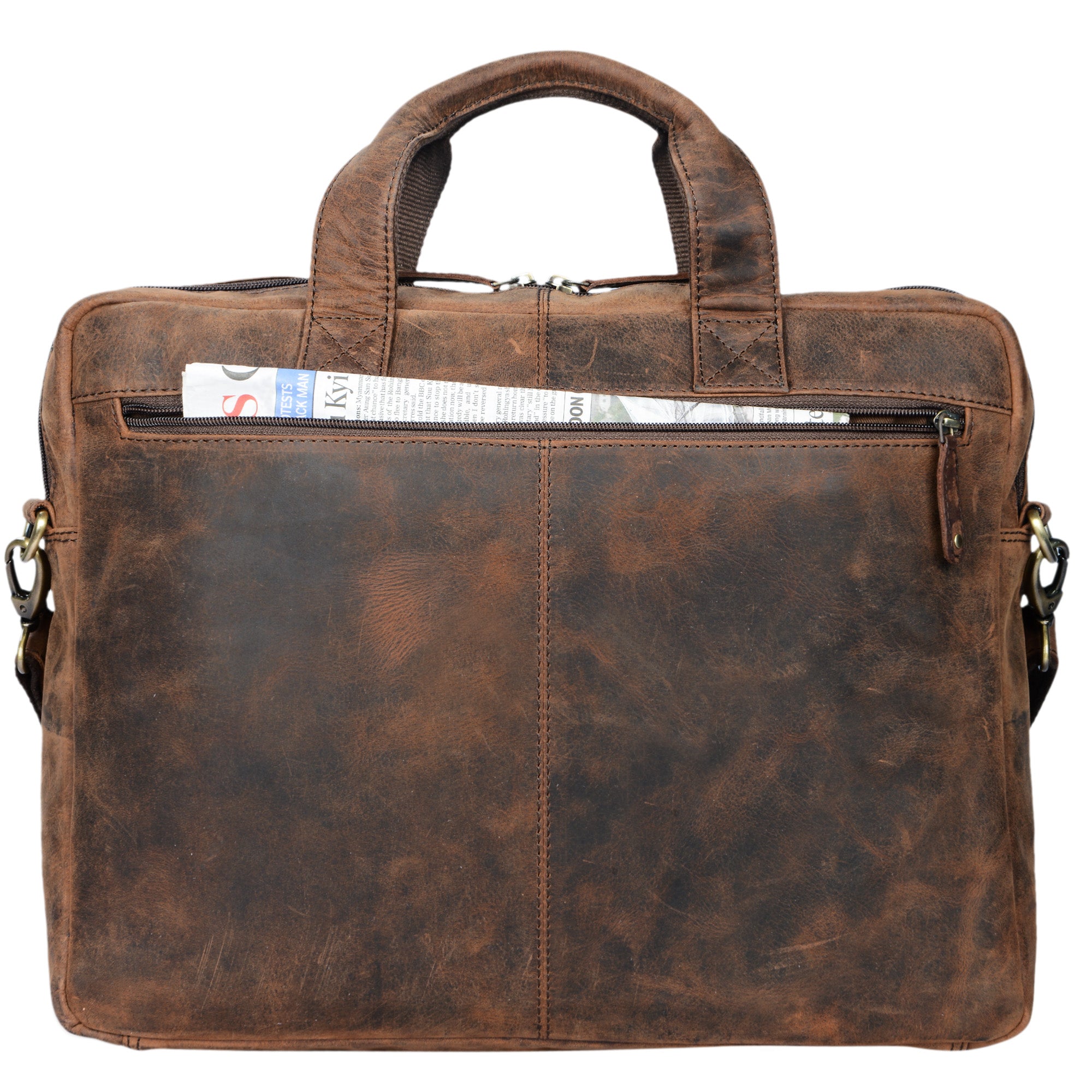 Schultertasche aus echtem Leder braun Laptopfach 