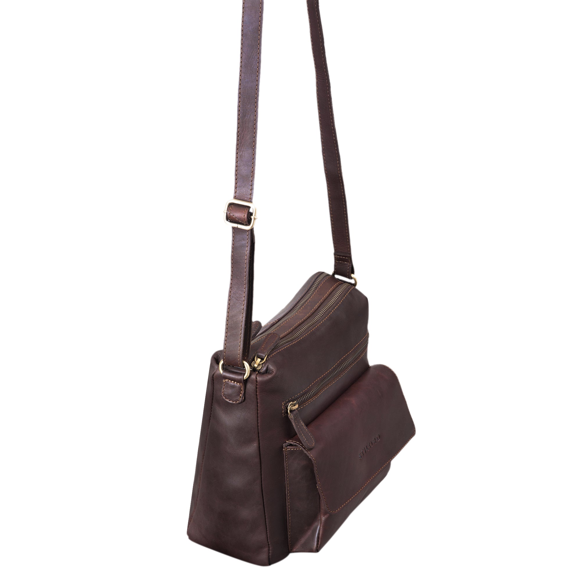 Freizeittasche für Damen Vintage Leder dunkelbraun