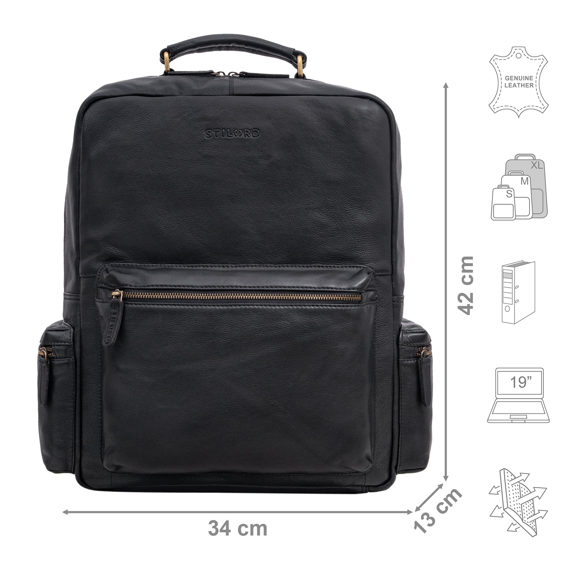 Schulrucksack Leder für Erwachsene schwarz groß