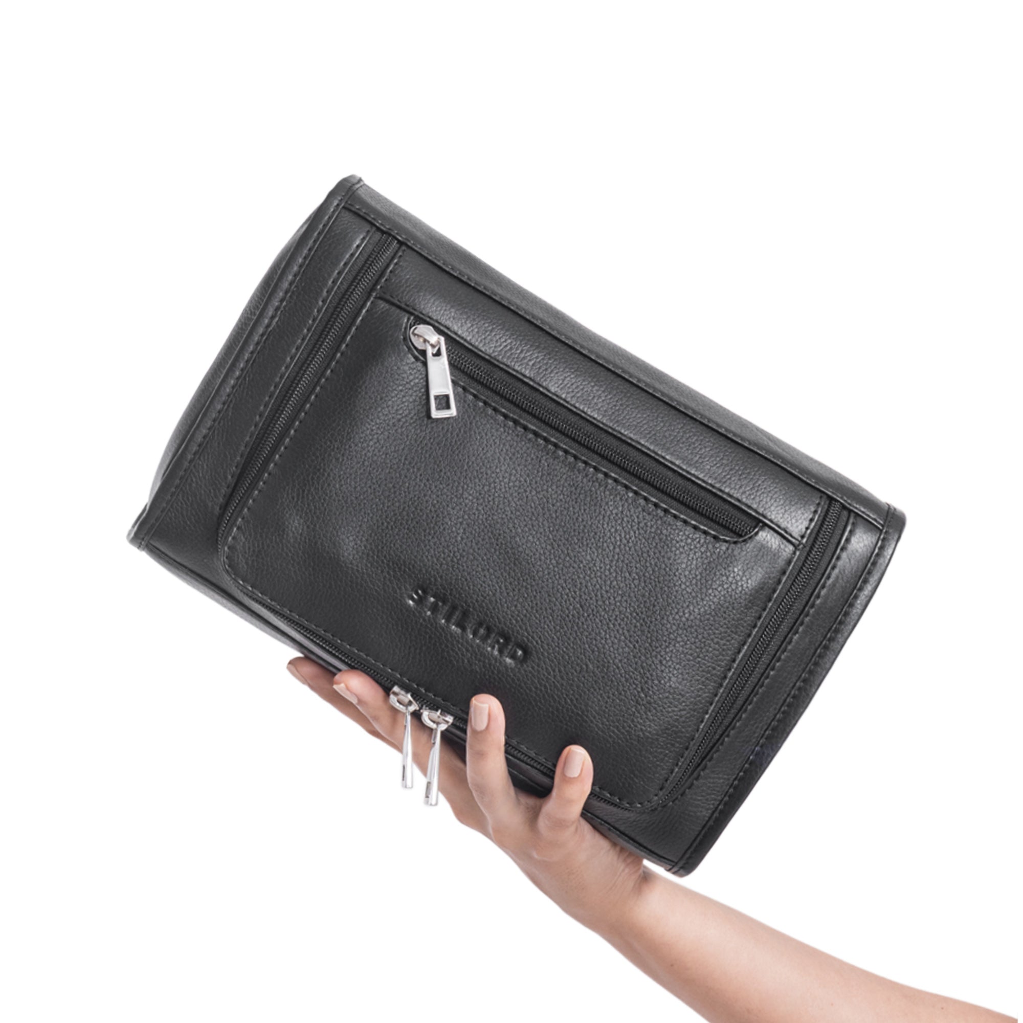 Herren Waschtasche Schwarz Leder