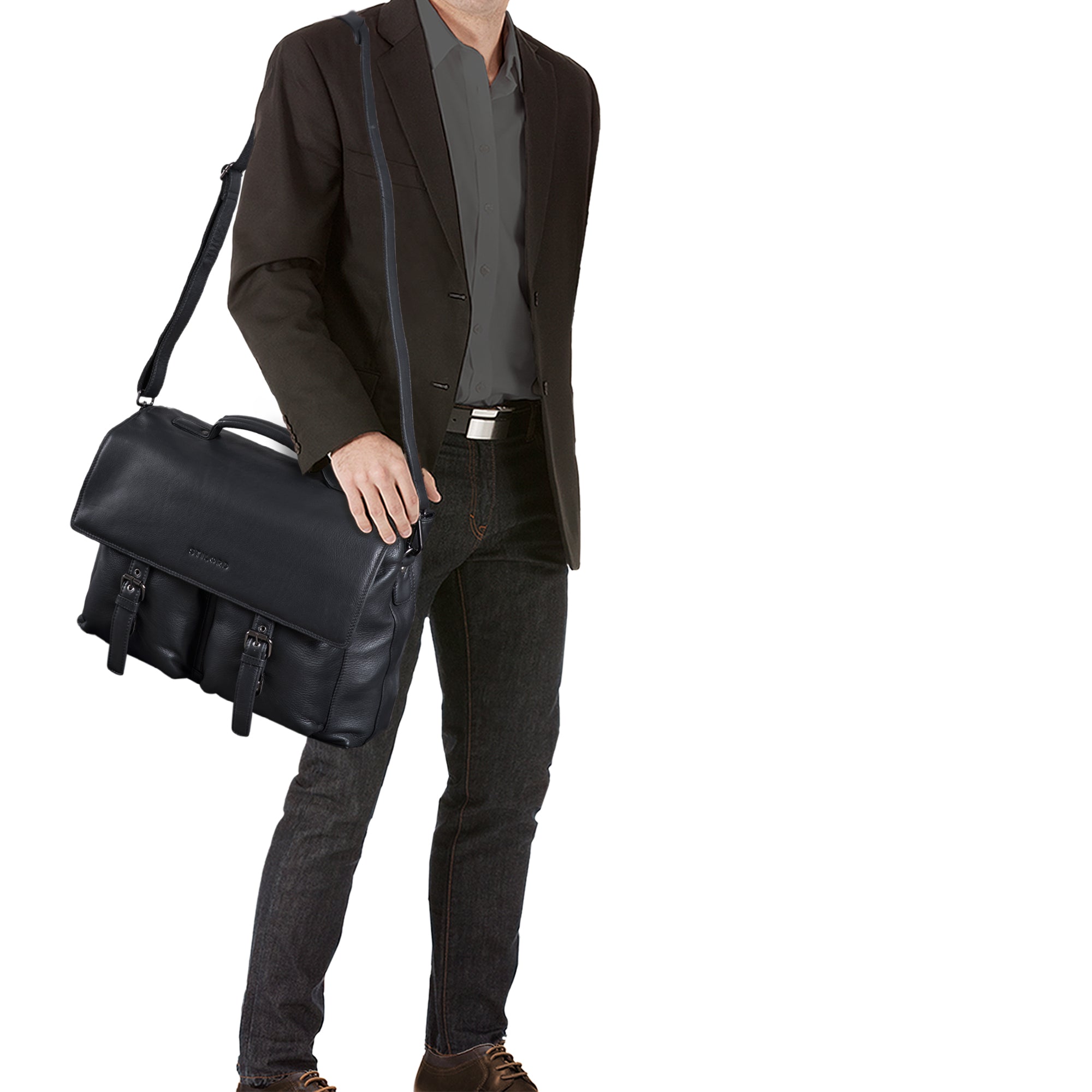 Herren Umhängetasche Business Leder schwarz