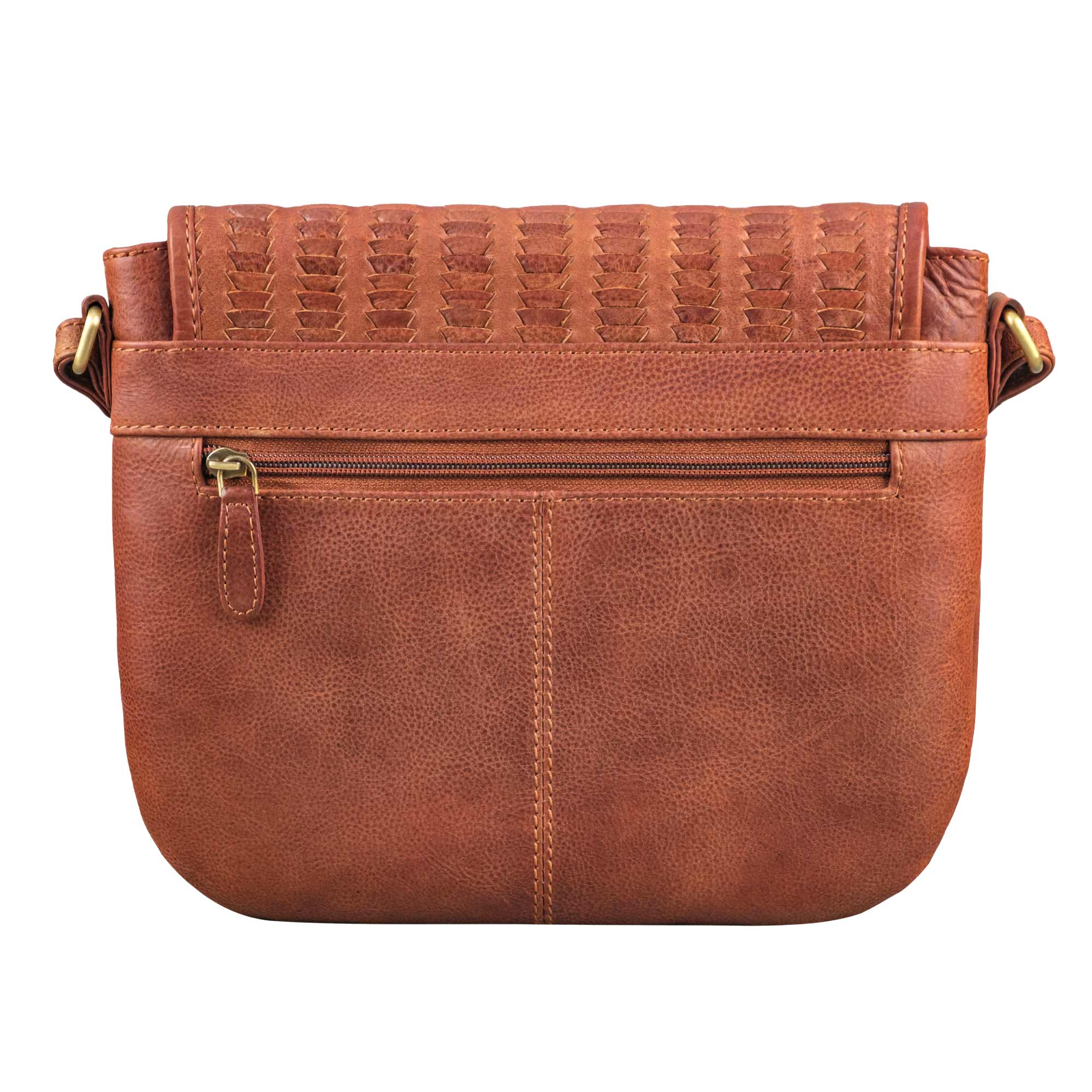 Damen Umhängetasche Leder cognac aus der Rückansicht