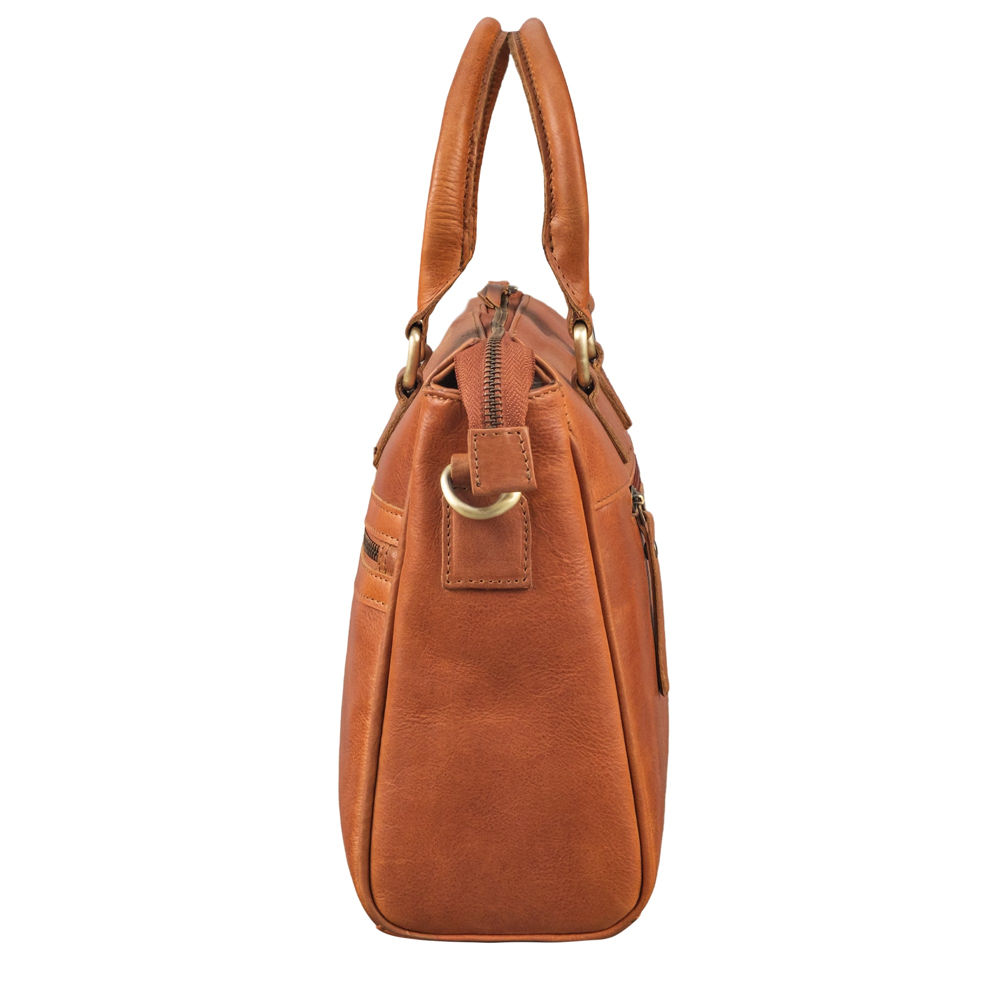 Leder Shopper Damen braun aus der seitlichen Perspektive