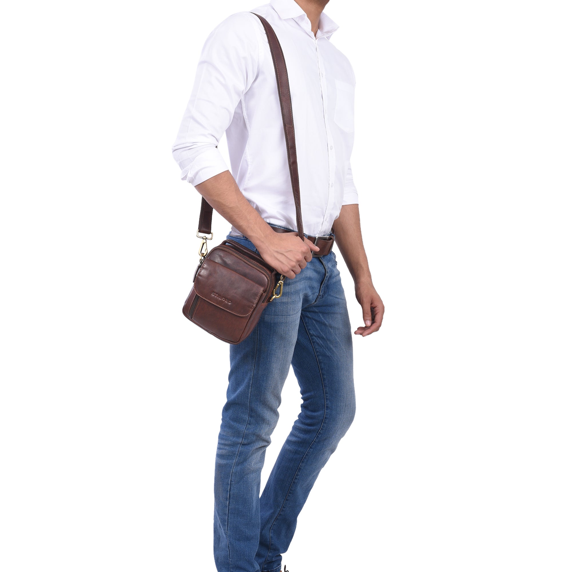 Herren Handtasche mit Schulterriemen Echtleder