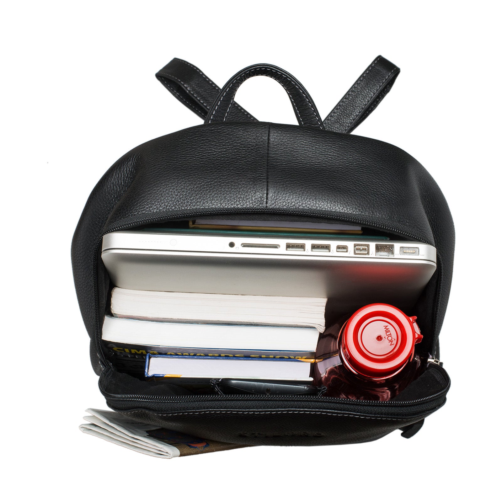 Schwarzer Laptoprucksack 13,3 Zoll Notebook Leder
