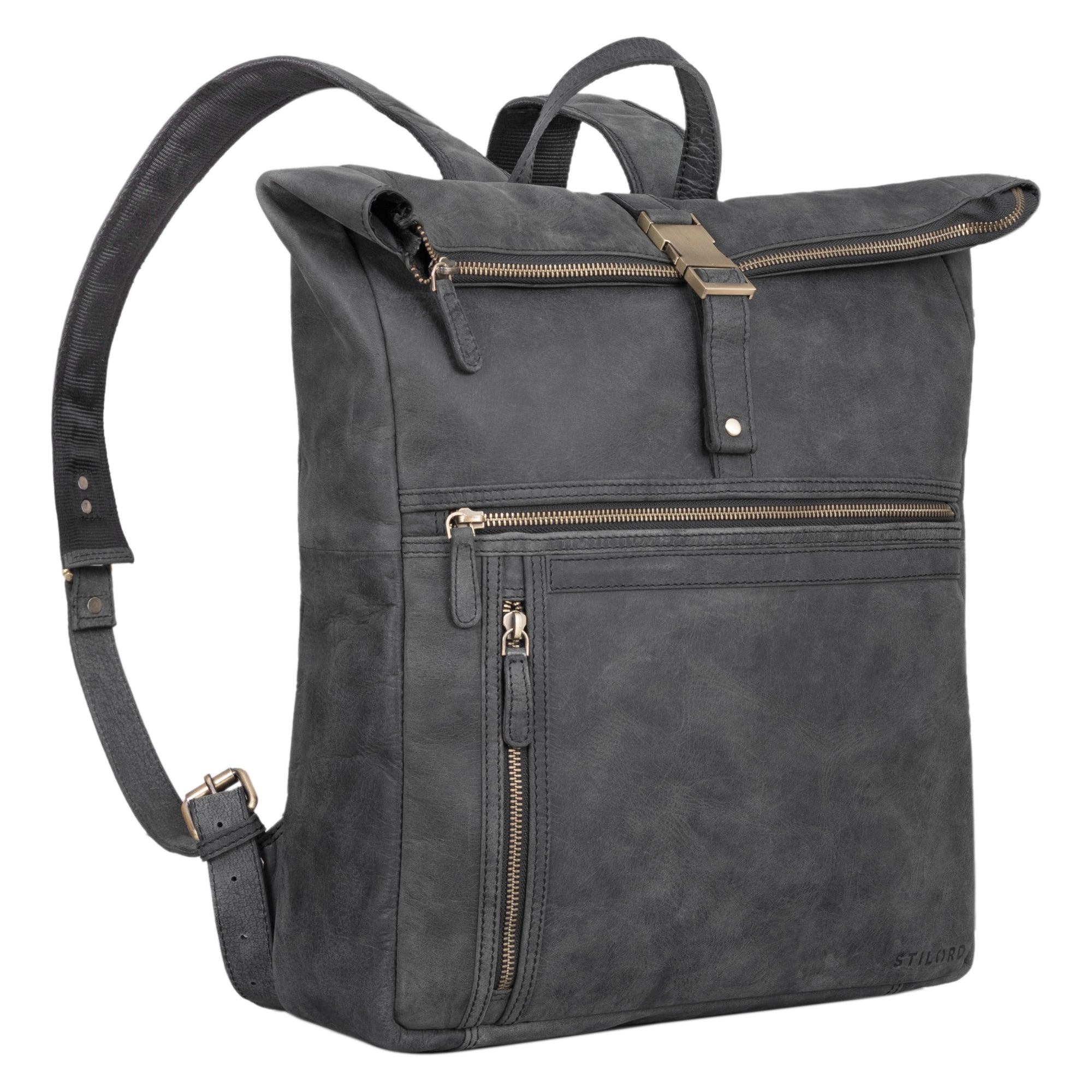 Lederrucksack Rolltop Vintage grau